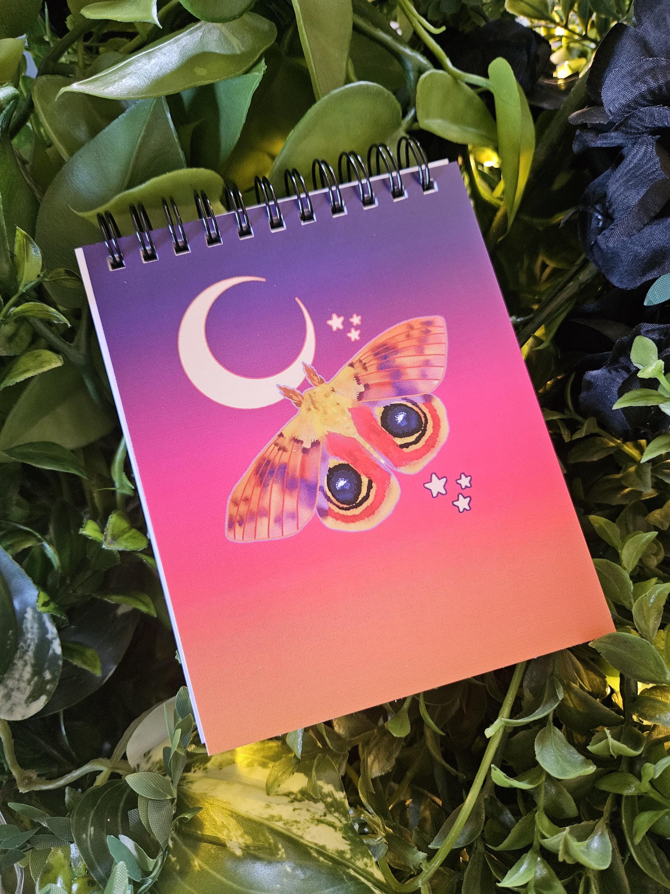 4x5 inches HANDMADE Top Bound SPIRAL NOTEBOOK: Io Moth Acornandcrowstudio