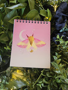 4x5 inches HANDMADE Top Bound SPIRAL NOTEBOOK: Rosy Maple Moth Acornandcrowstudio