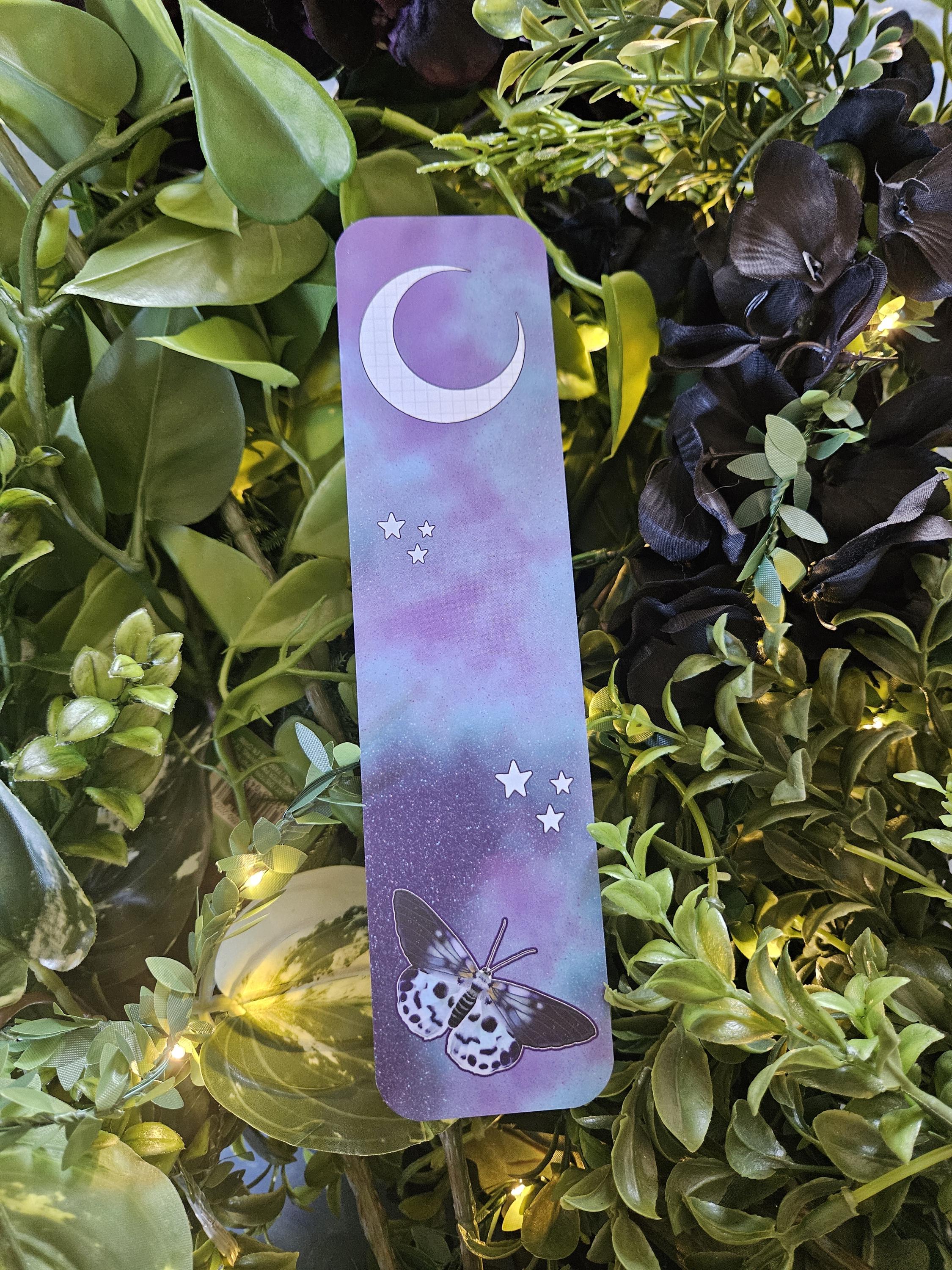 BOOKMARK: Blue Tiger Moth and Celestial Moon Acornandcrowstudio