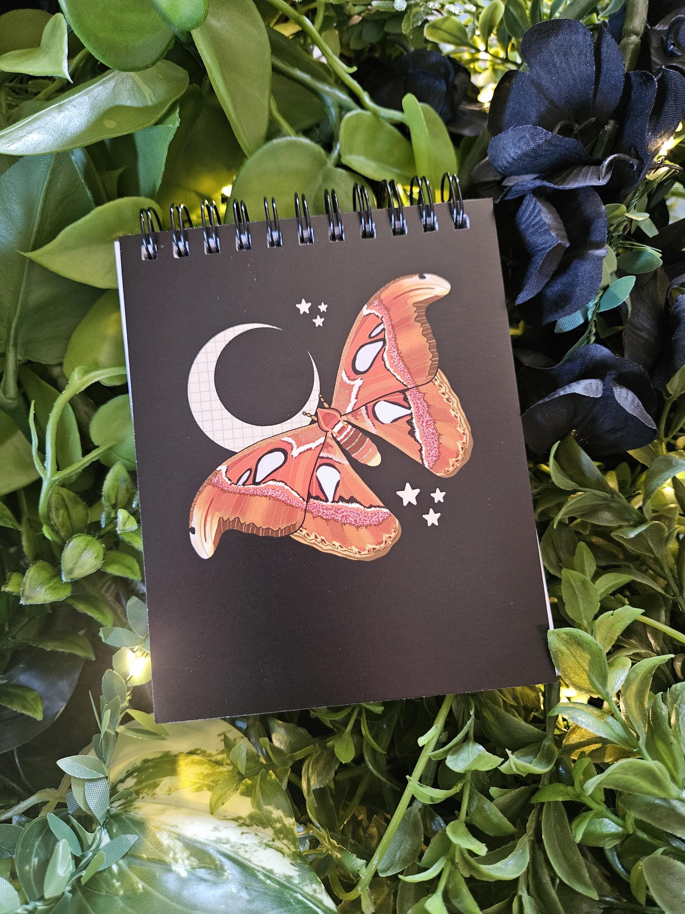 4x5 inches HANDMADE Top Bound SPIRAL NOTEBOOK: Atlas Moth Acornandcrowstudio