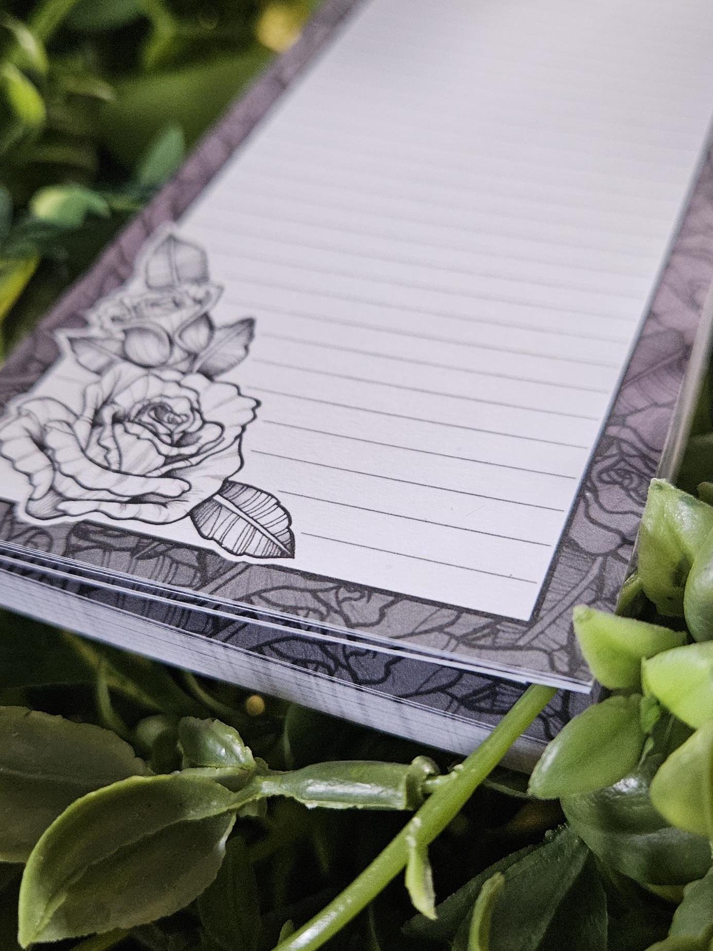NOTEPAD 3 x 8: Black and Grey Roses - Lined