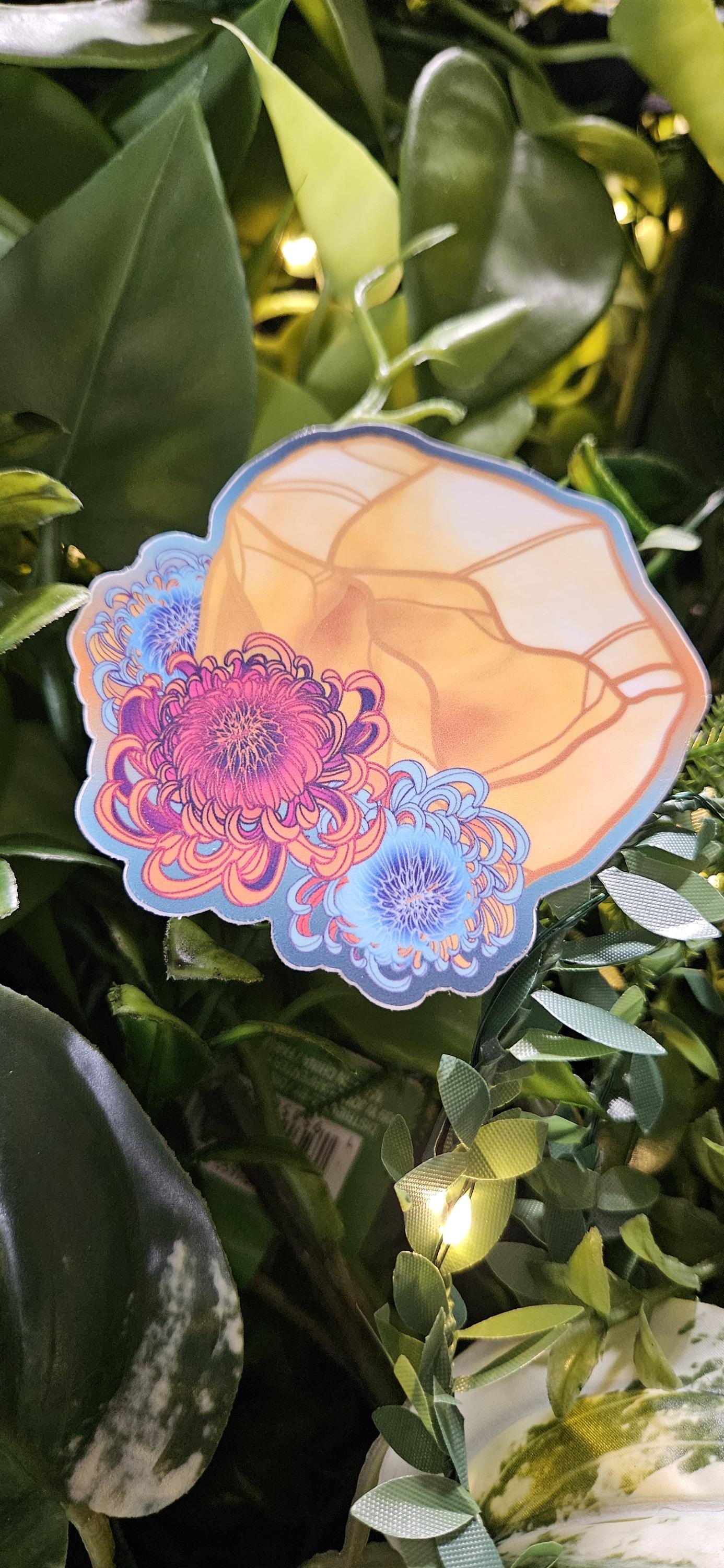 MATTE STICKER: November Topaz with Chrysanthemums Acornandcrowstudio