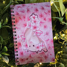 4x6 HANDMADE SPIRAL NOTEBOOK: Pastel Fruit Bat with Sakura Flowers Acornandcrowstudio