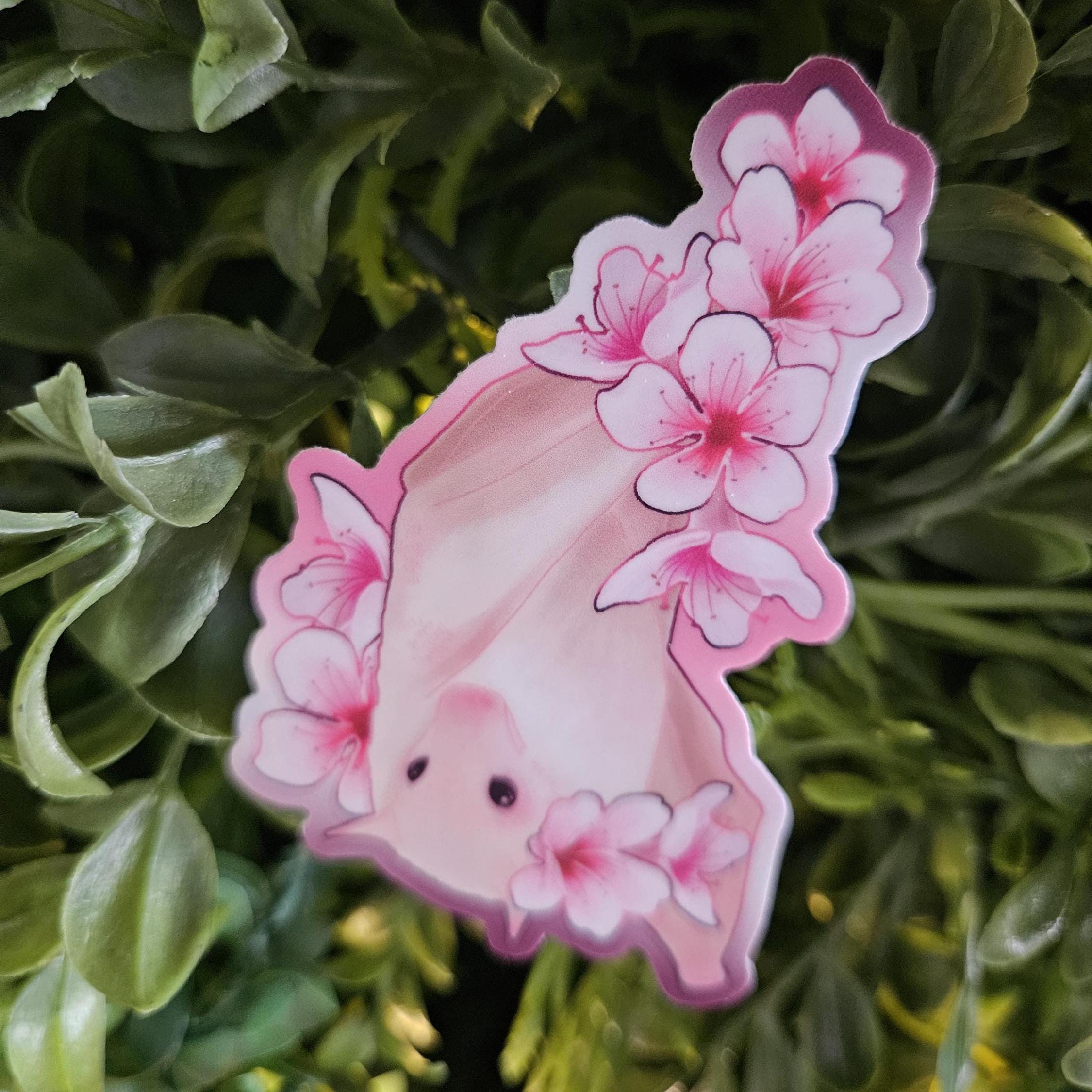 MATTE STICKER: Sakura Bat , Pink Cherry Blossom and Bat Sticker , Blossoms and Bat Sticker , Sakura Blossom and Bat