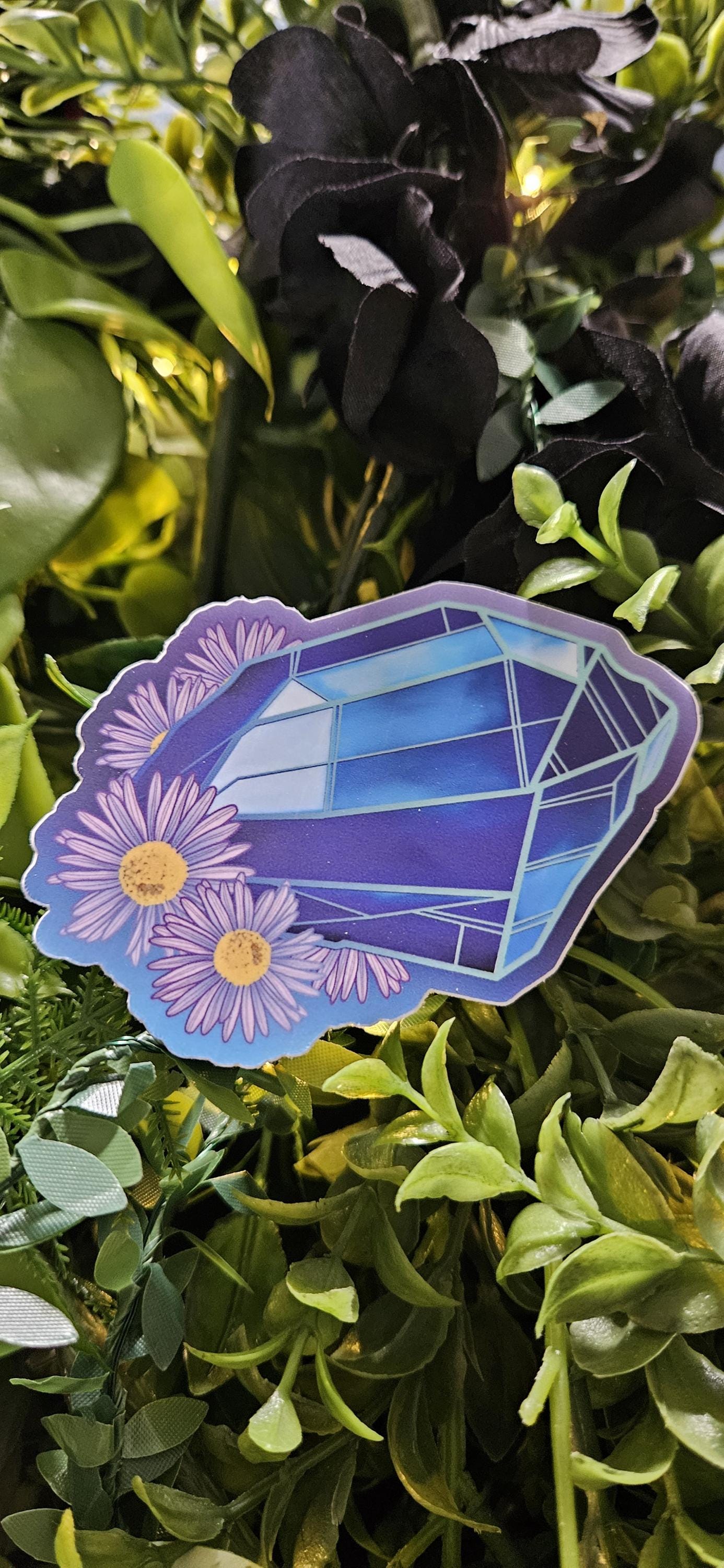 MATTE STICKER: September Sapphire with Asters Acornandcrowstudio