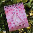 4x5 inches HANDMADE Top Bound SPIRAL NOTEBOOK: Pastel Fruit Bat with Sakura Flowers Acornandcrowstudio