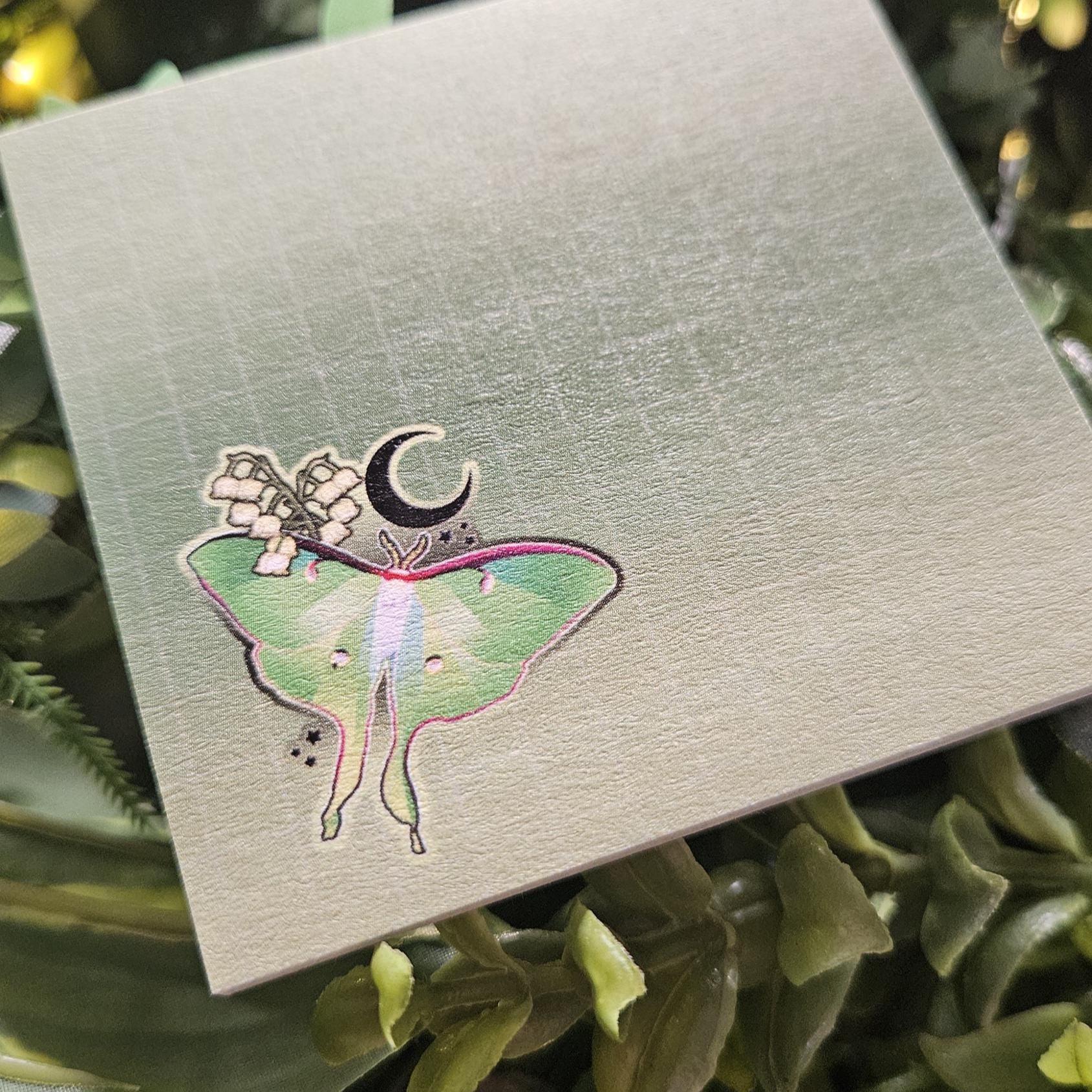 STICKY NOTES: Luna Moth with Lily of the Valley
