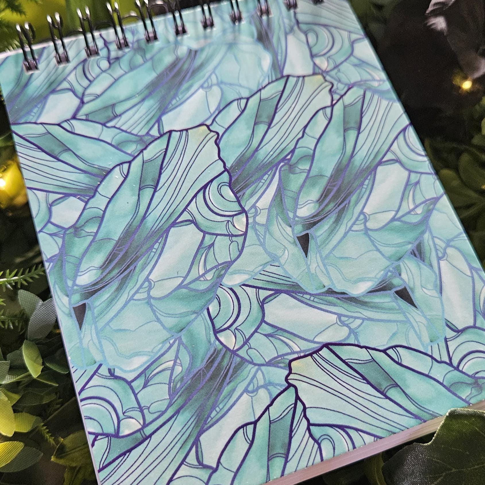 4x5 inches HANDMADE Top Bound SPIRAL NOTEBOOK: Aquamarine with Daffodils Acornandcrowstudio