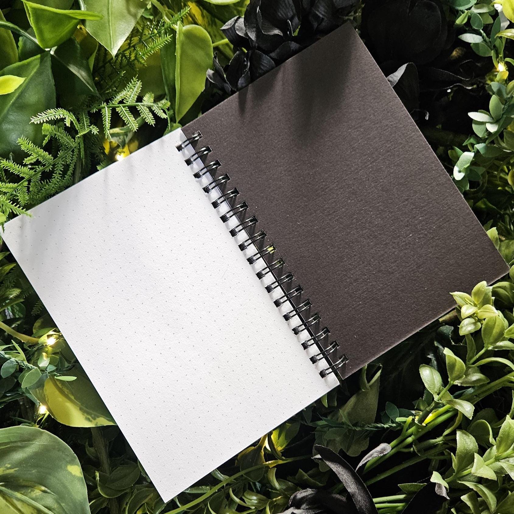 4x6 inches HANDMADE SPIRAL NOTEBOOK: Garnet Crystal with Carnations Acornandcrowstudio