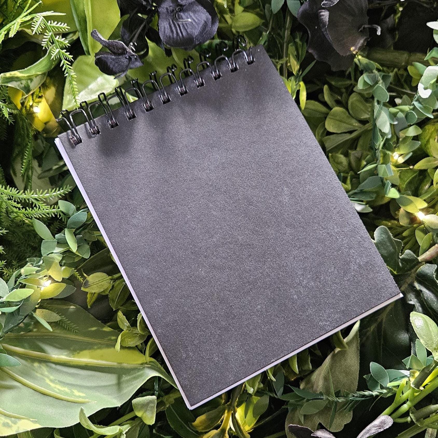 4x5 inches HANDMADE Top Bound SPIRAL NOTEBOOK: Flourish Skull with Zinnia Flowers Acornandcrowstudio
