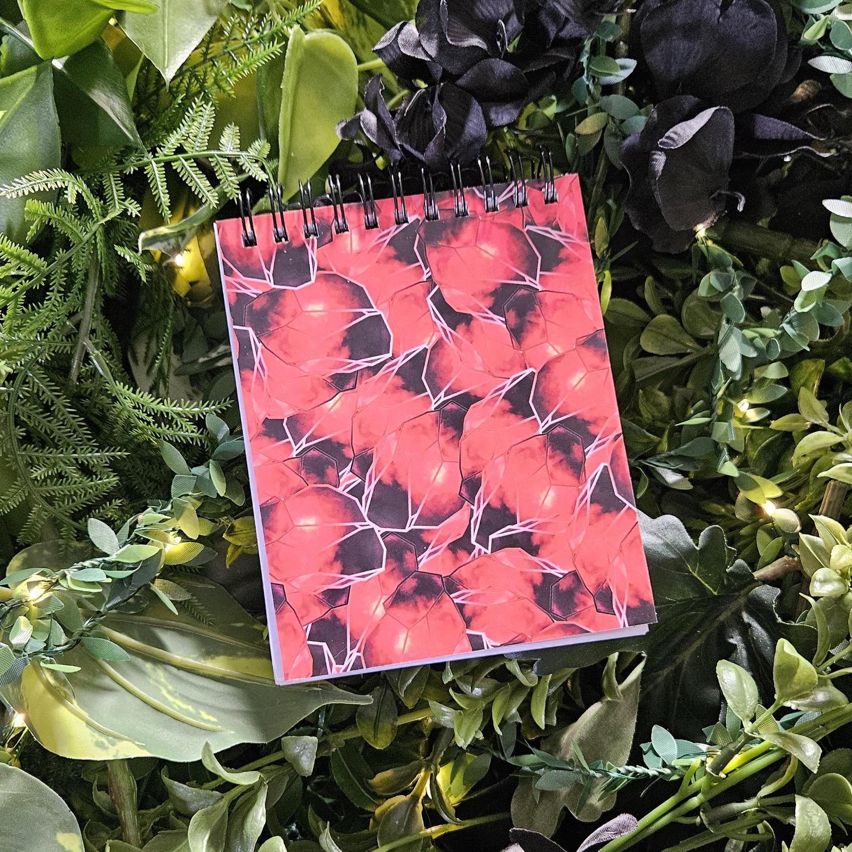 4x5 inches HANDMADE Top Bound SPIRAL NOTEBOOK: Garnet Crystal with Carnations Acornandcrowstudio