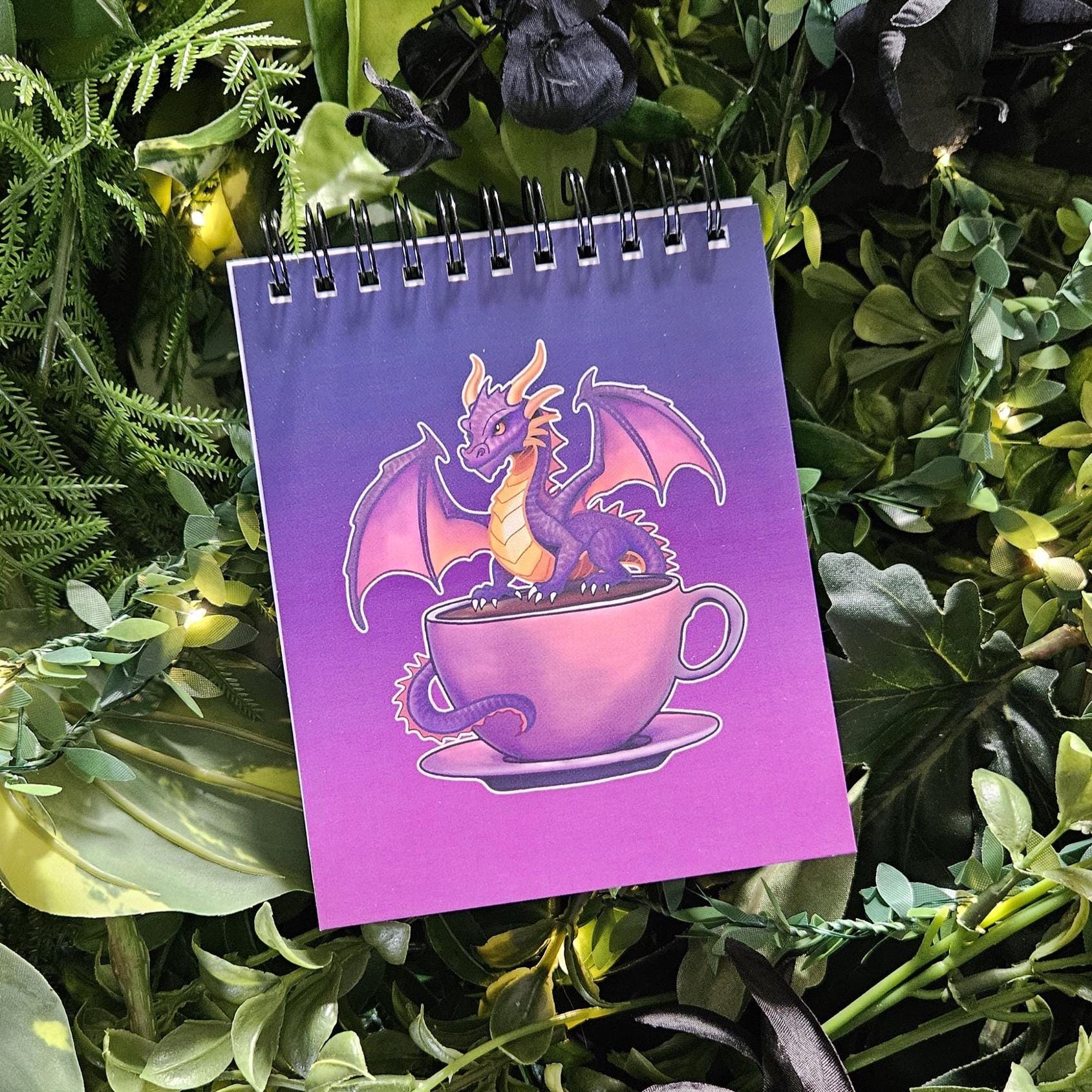 4x5 inches HANDMADE Top Bound SPIRAL NOTEBOOK: Caffeine Dragon Acornandcrowstudio