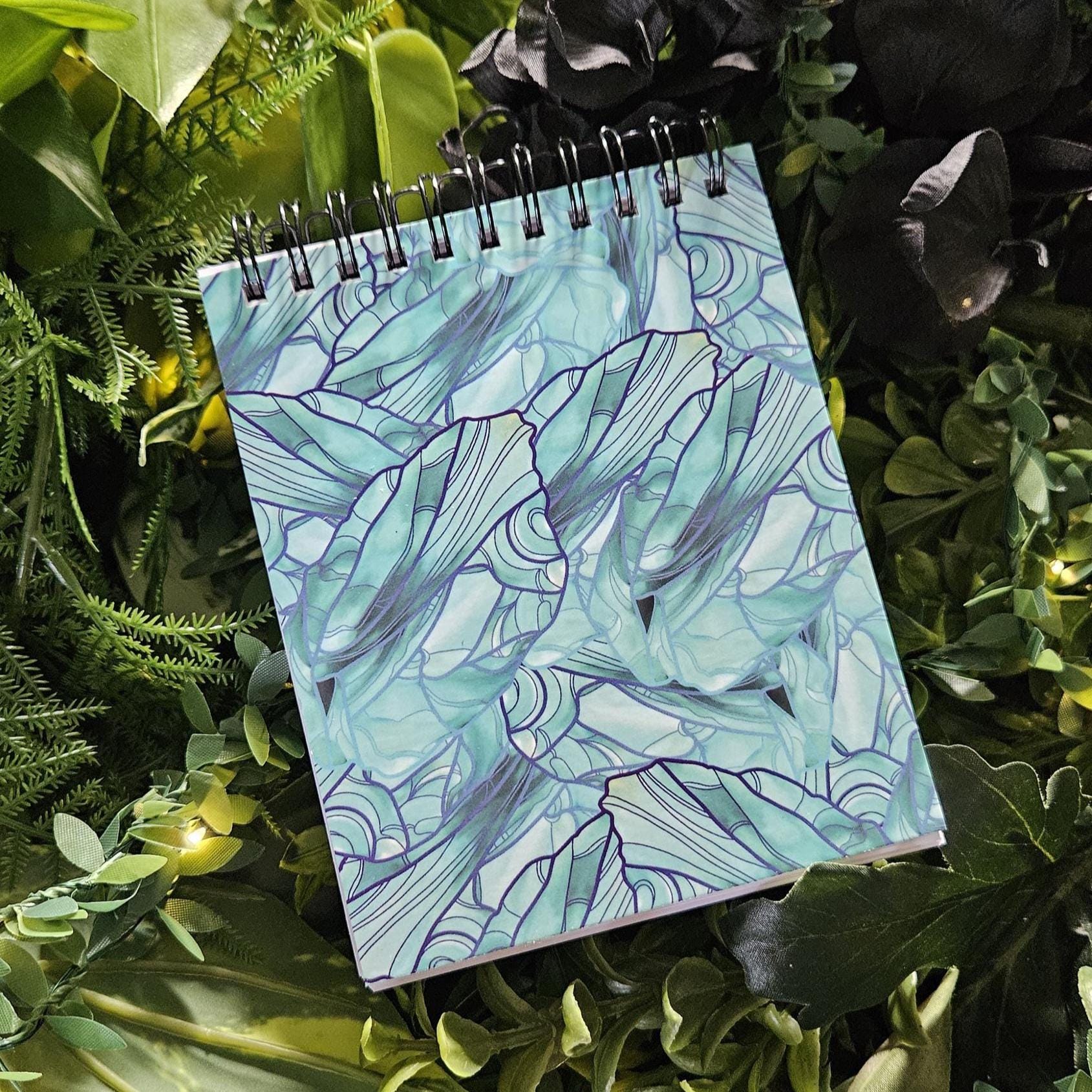 4x5 inches HANDMADE Top Bound SPIRAL NOTEBOOK: Aquamarine with Daffodils Acornandcrowstudio