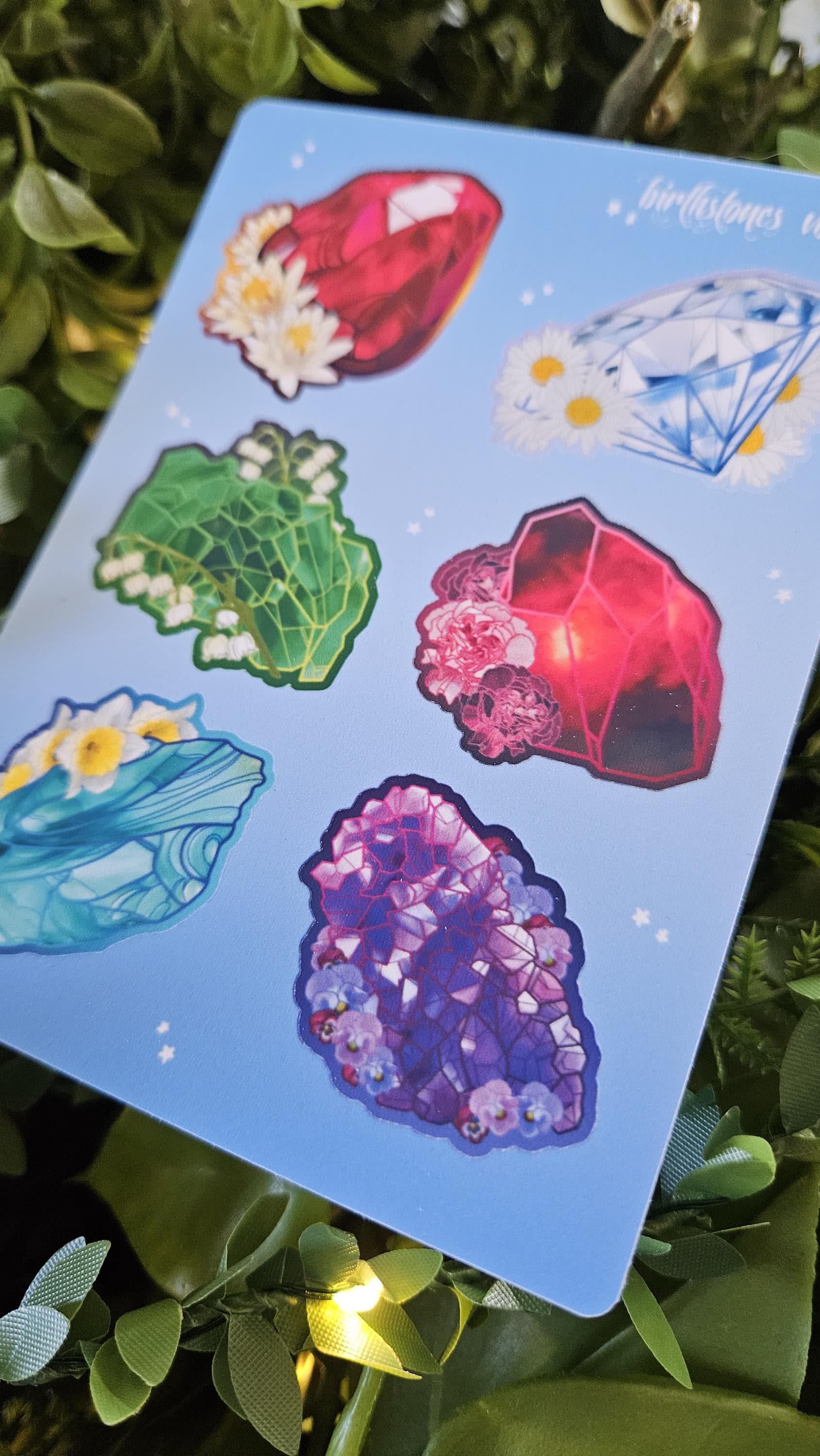PLANNER STICKER SHEET : Birthstone Crystals Part 1 - Garnet , Amethyst, Aquamarine, Diamond, Emerald, Ruby Acornandcrowstudio