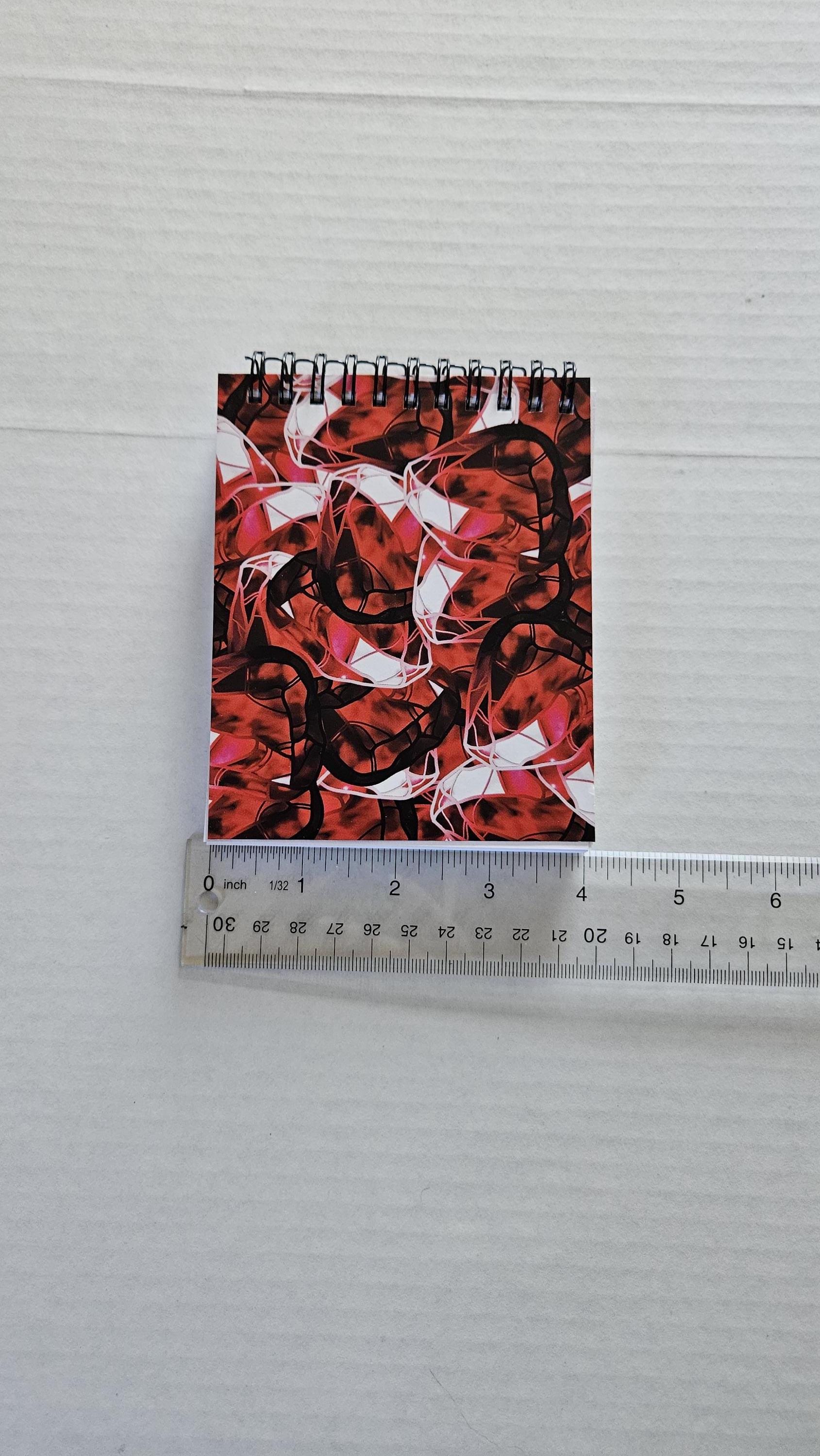 4x5 inches HANDMADE Top Bound SPIRAL NOTEBOOK: Ruby with Water Lily Acornandcrowstudio