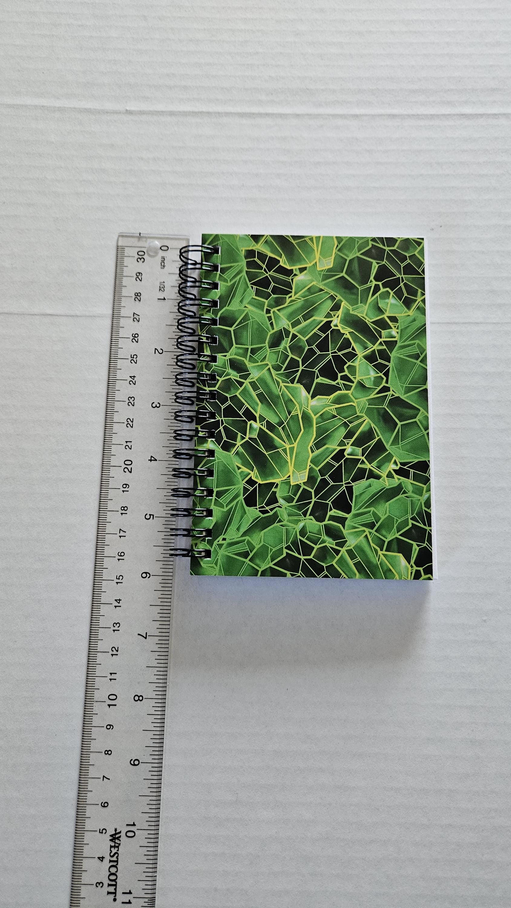 4x6 inches HANDMADE SPIRAL NOTEBOOK: Emerald with Lily of the Valley Acornandcrowstudio