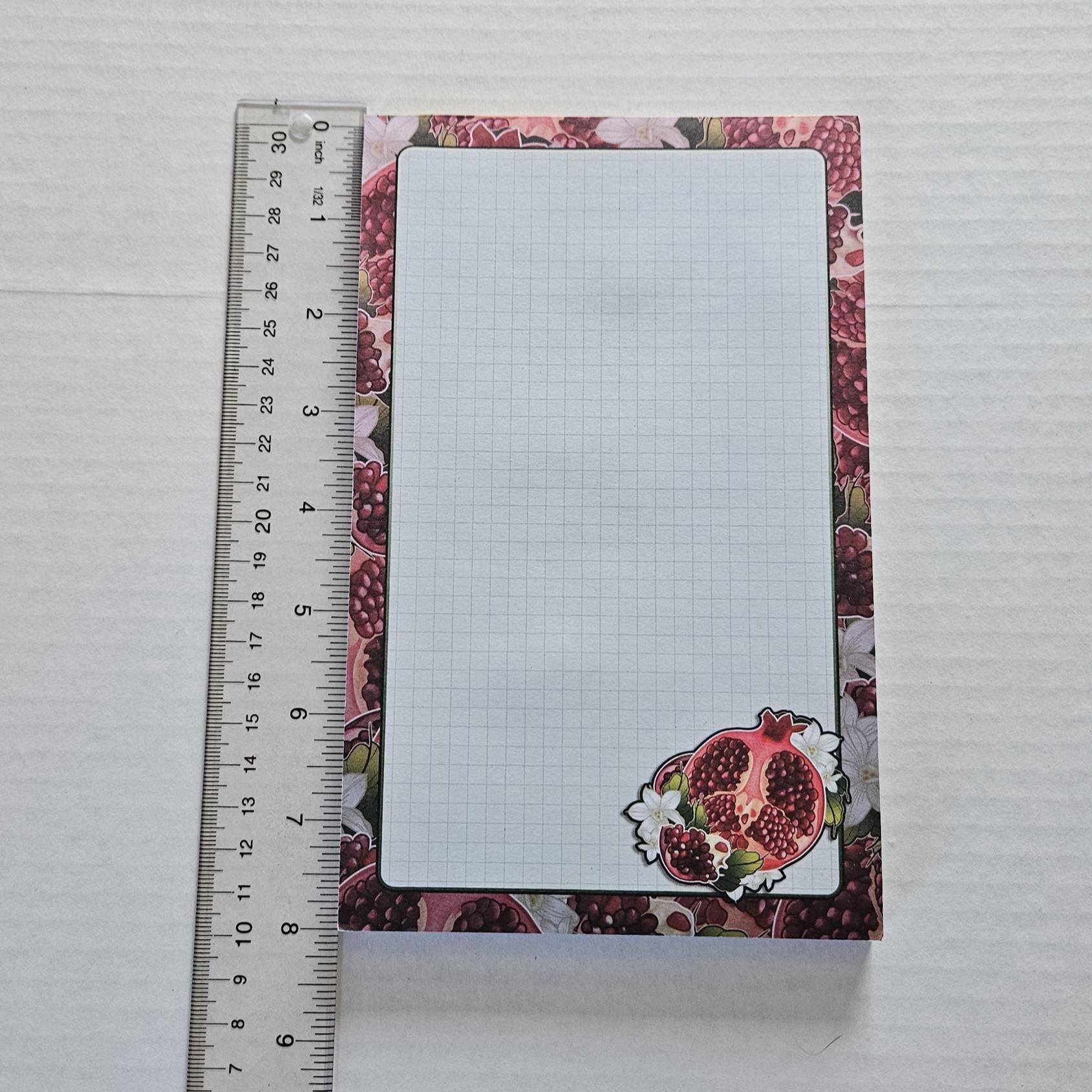 NOTEPAD 5 x 8: Pomegranate Grid Pages Acornandcrowstudio