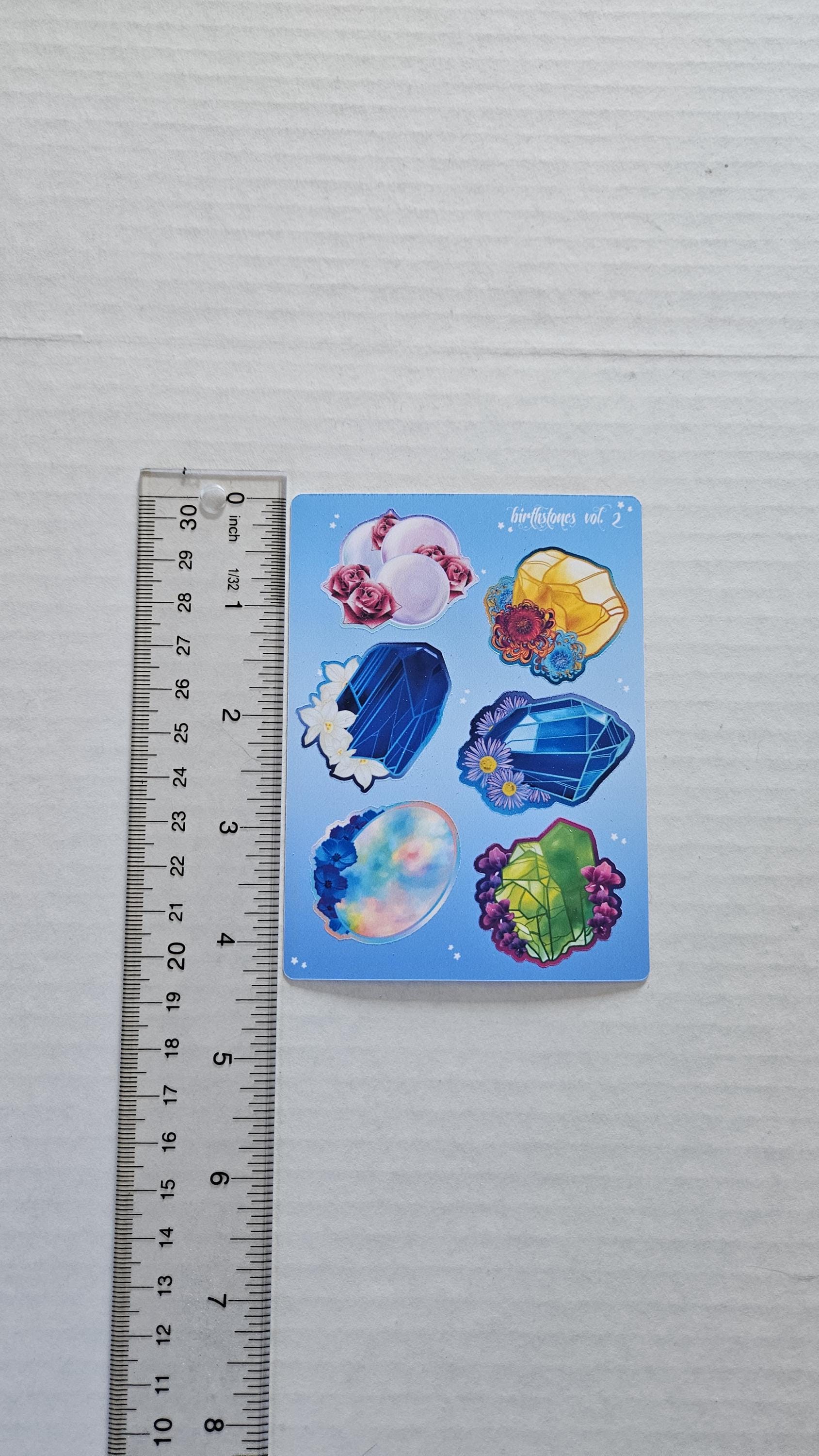 PLANNER STICKER SHEET : Birthstone Crystals Part 2 - Pearl, Topaz, Tanzanite, Sapphire, Opal, Peridot Acornandcrowstudio