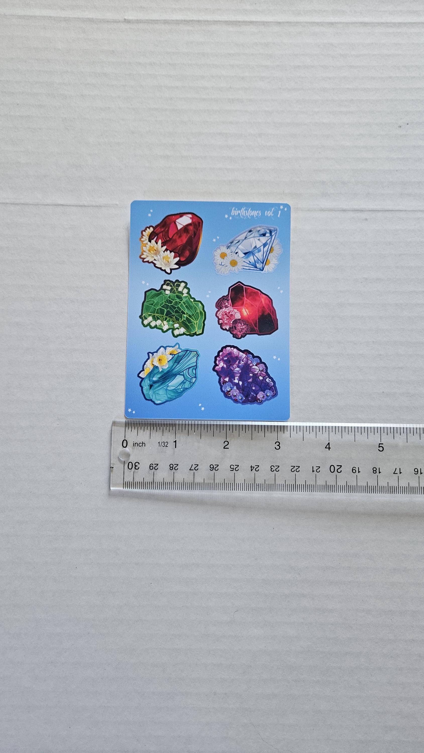 PLANNER STICKER SHEET : Birthstone Crystals Part 1 - Garnet , Amethyst, Aquamarine, Diamond, Emerald, Ruby Acornandcrowstudio