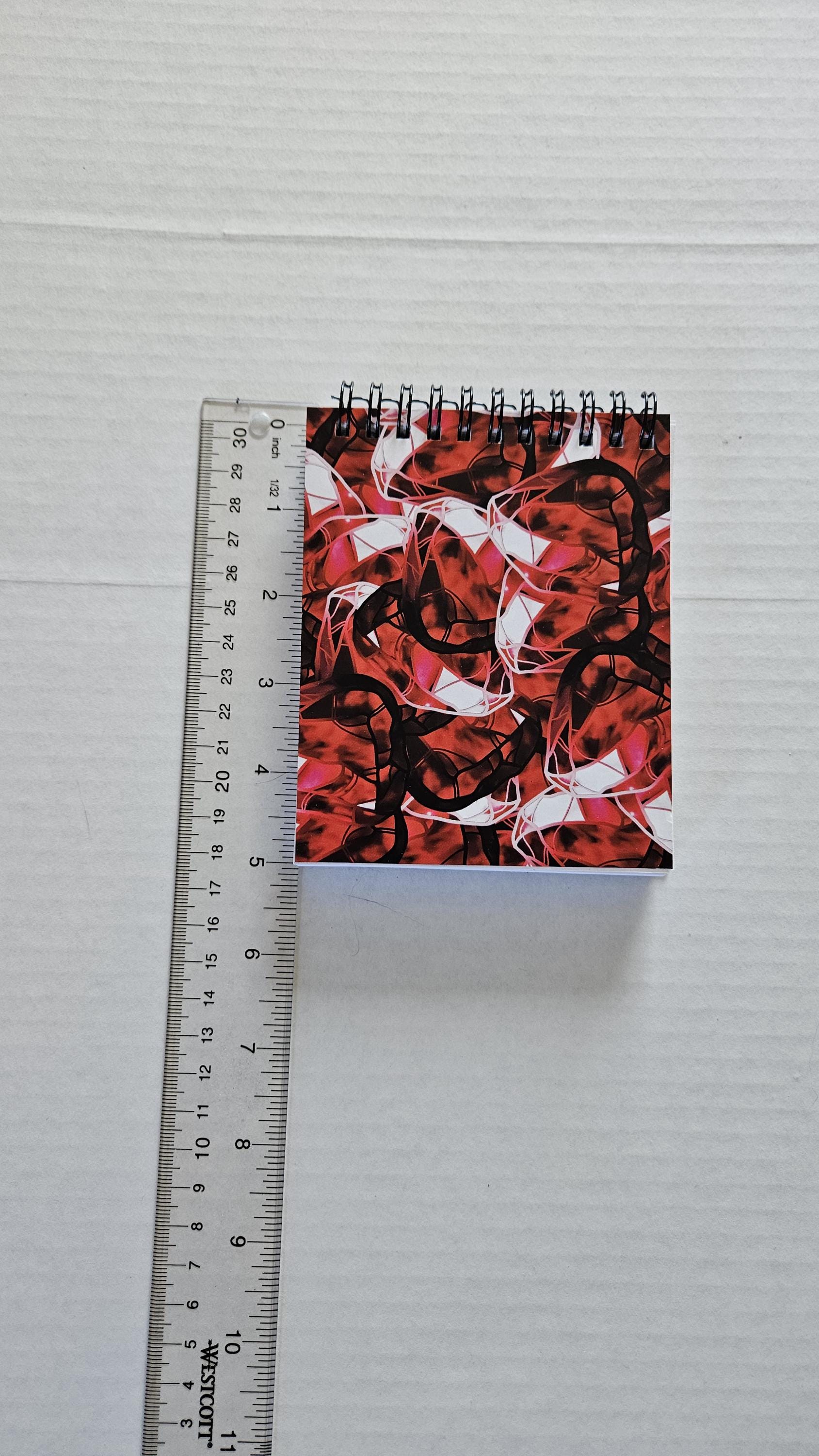 4x5 inches HANDMADE Top Bound SPIRAL NOTEBOOK: Ruby with Water Lily Acornandcrowstudio