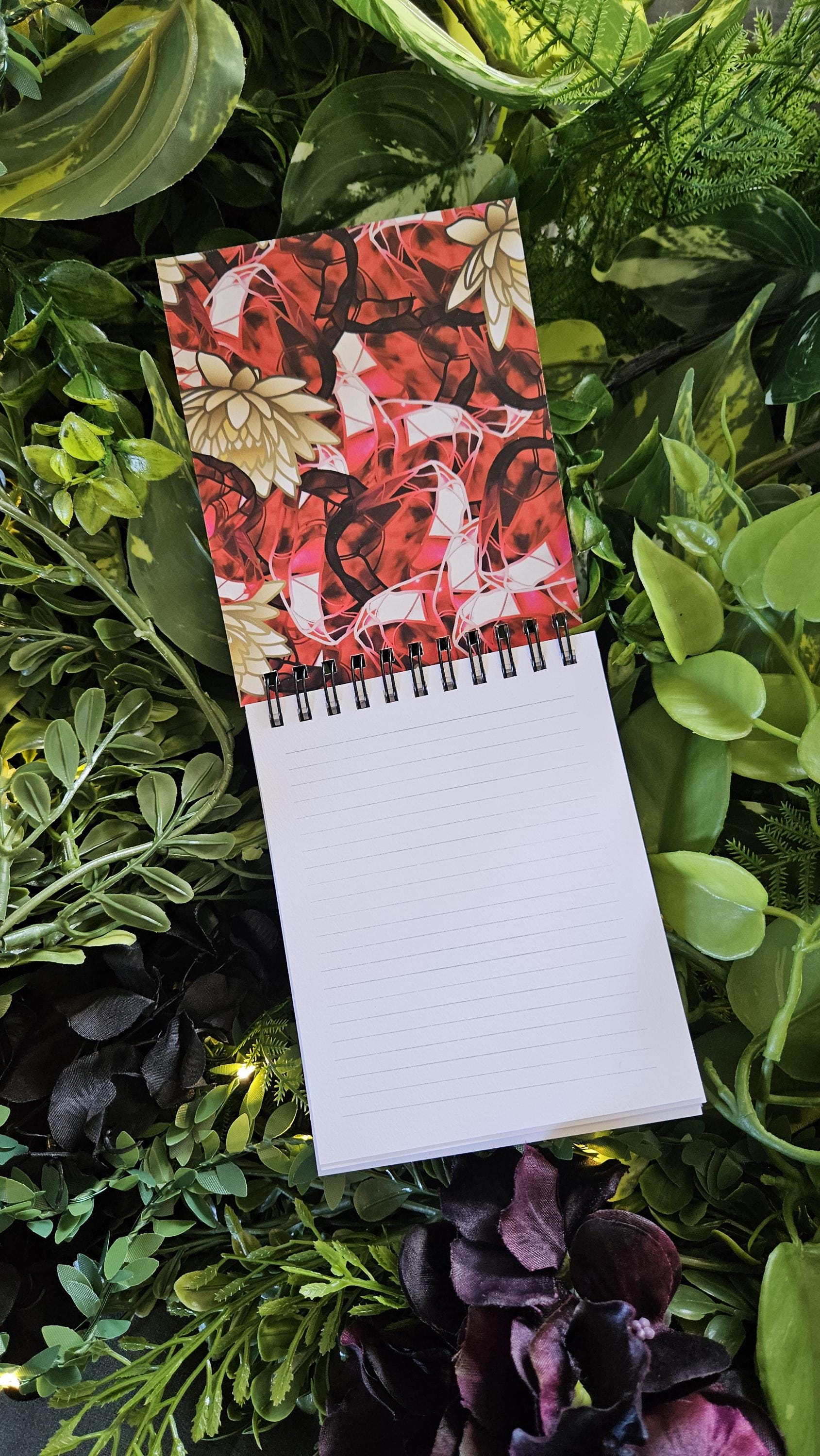 4x5 inches HANDMADE Top Bound SPIRAL NOTEBOOK: Ruby with Water Lily Acornandcrowstudio