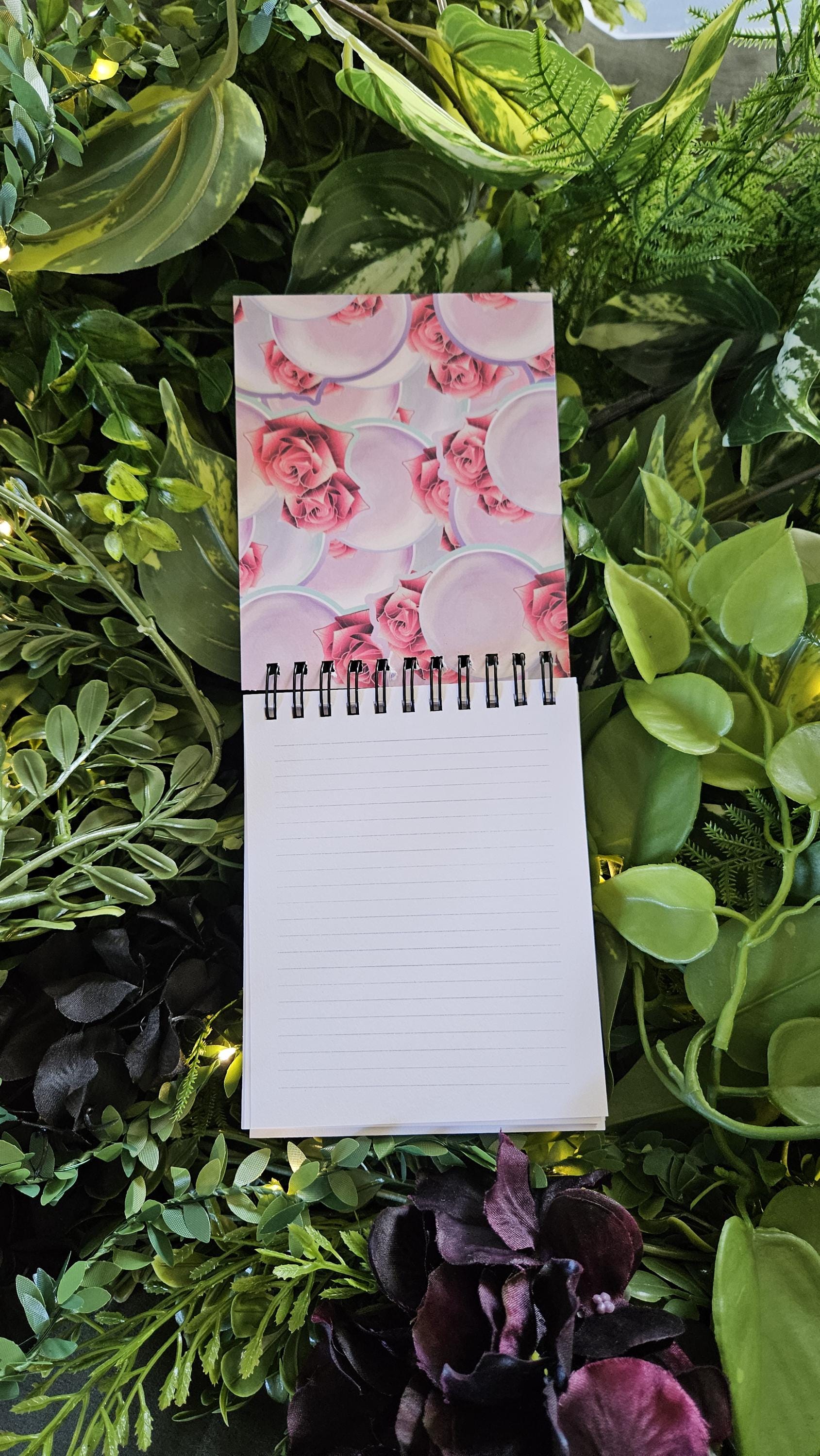 4x5 inches HANDMADE Top Bound SPIRAL NOTEBOOK: Pearl with Roses Acornandcrowstudio