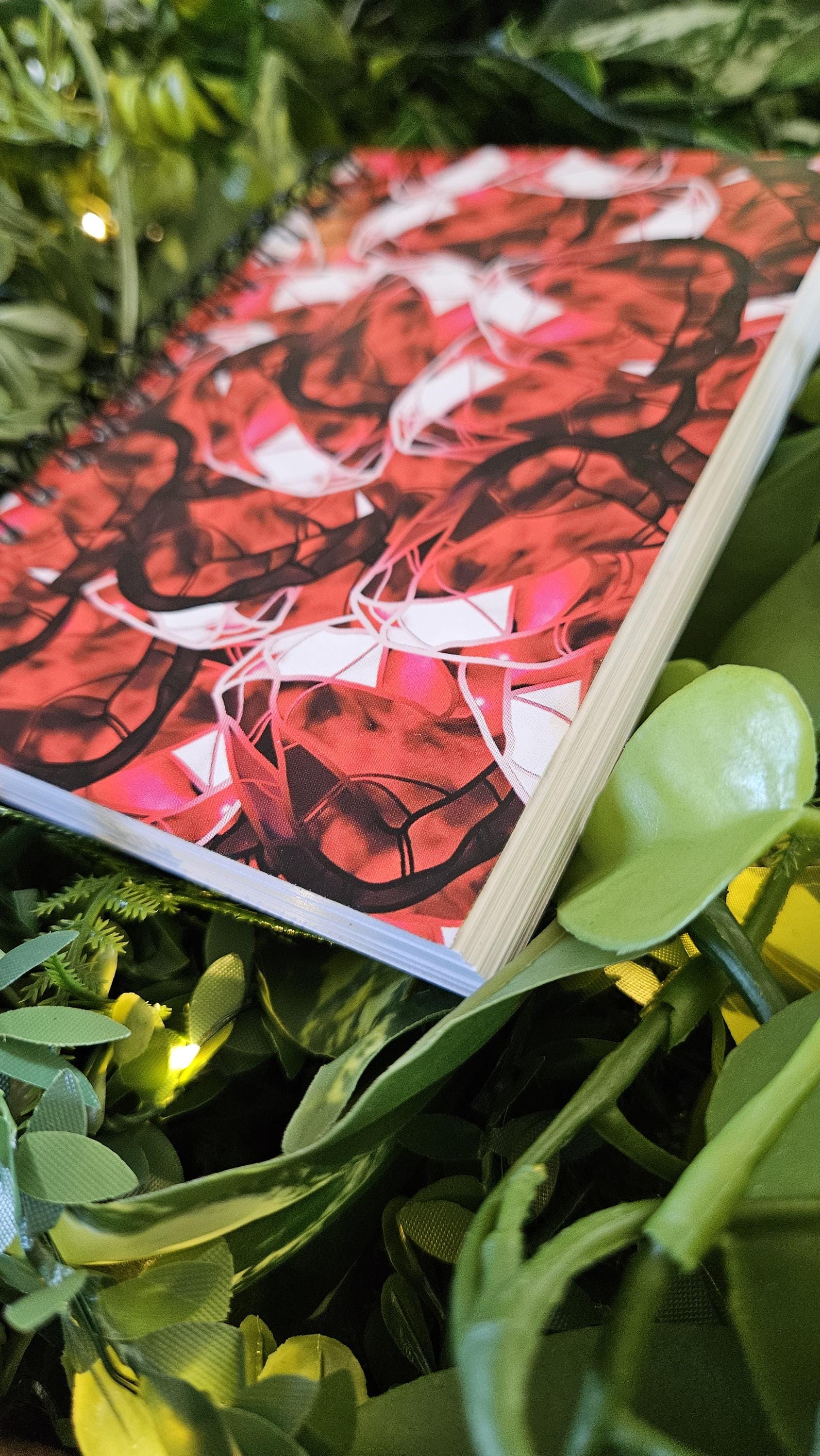 4x6 inches HANDMADE SPIRAL NOTEBOOK: Ruby with Water Lily Acornandcrowstudio