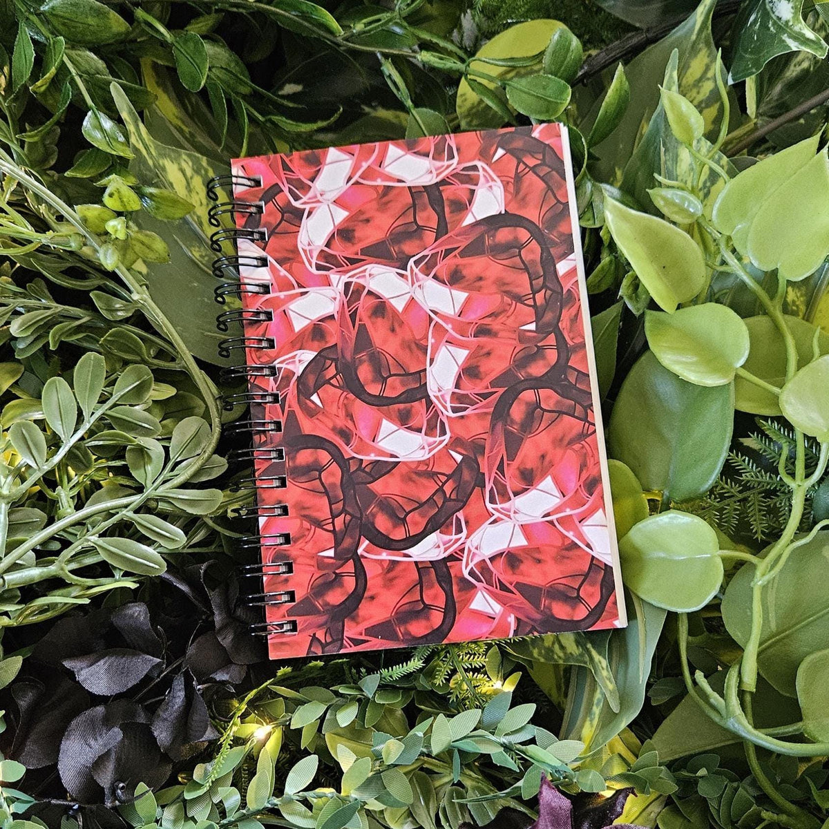 4x6 inches HANDMADE SPIRAL NOTEBOOK: Ruby with Water Lily Acornandcrowstudio