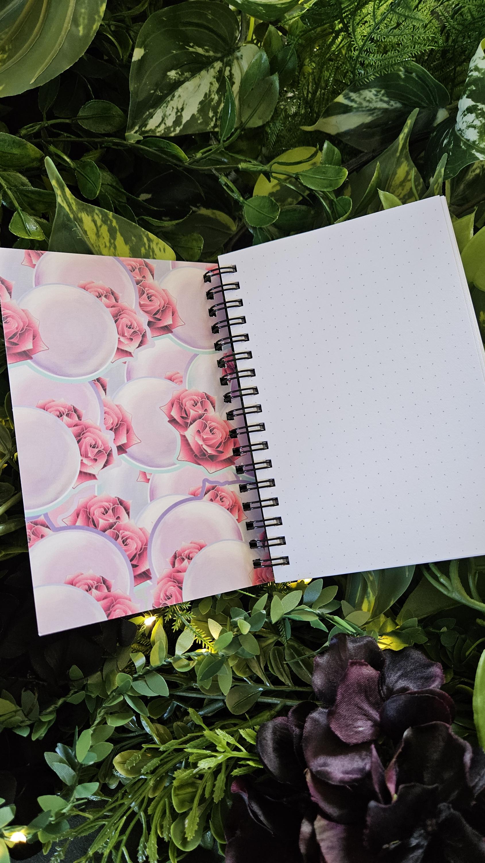 4x6 inches HANDMADE SPIRAL NOTEBOOK: Pearl and Roses Acornandcrowstudio