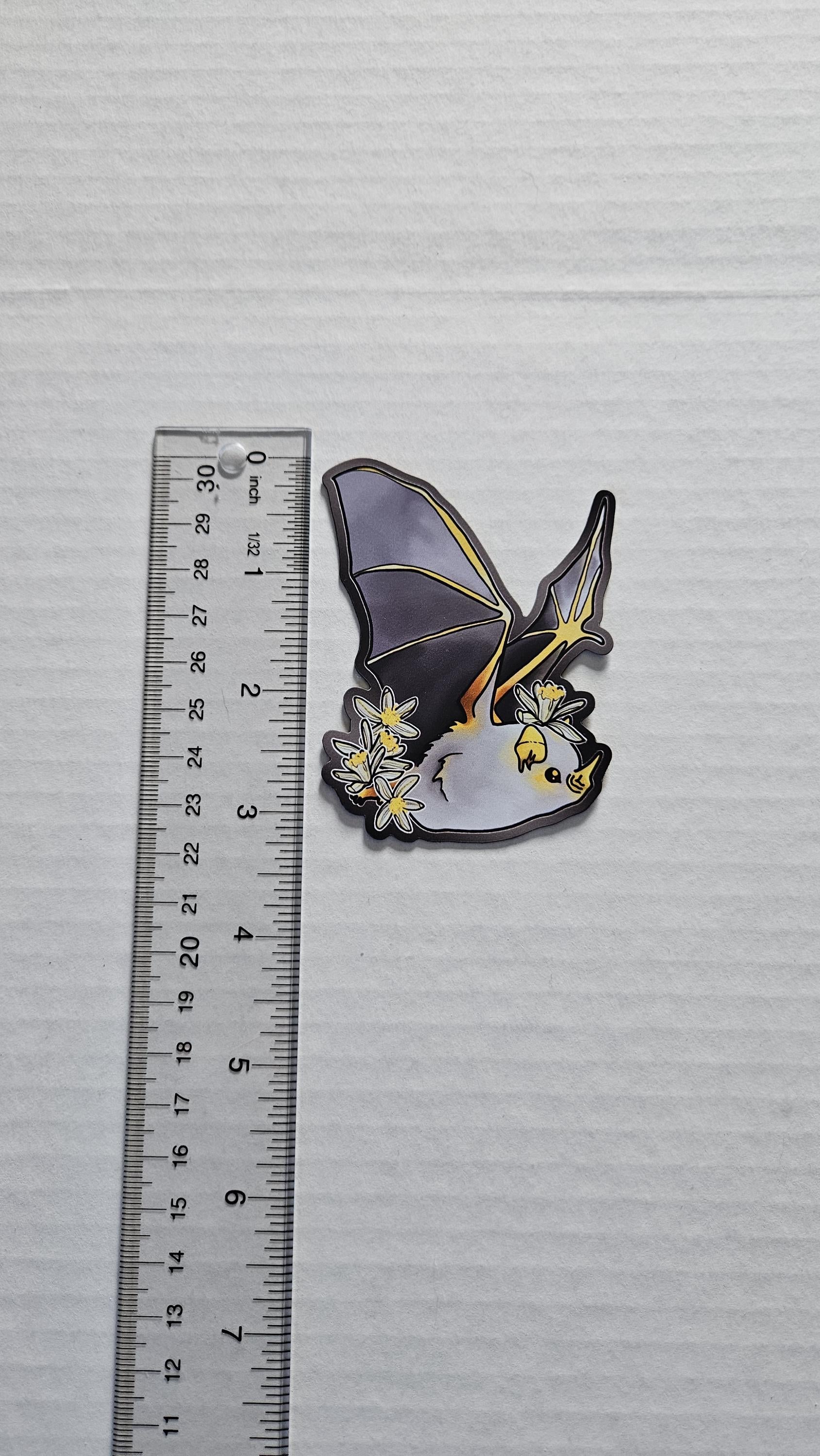 MAGNET: Honduran Ghost Bat with Lemon Flower - 'Cornelius' Acornandcrowstudio