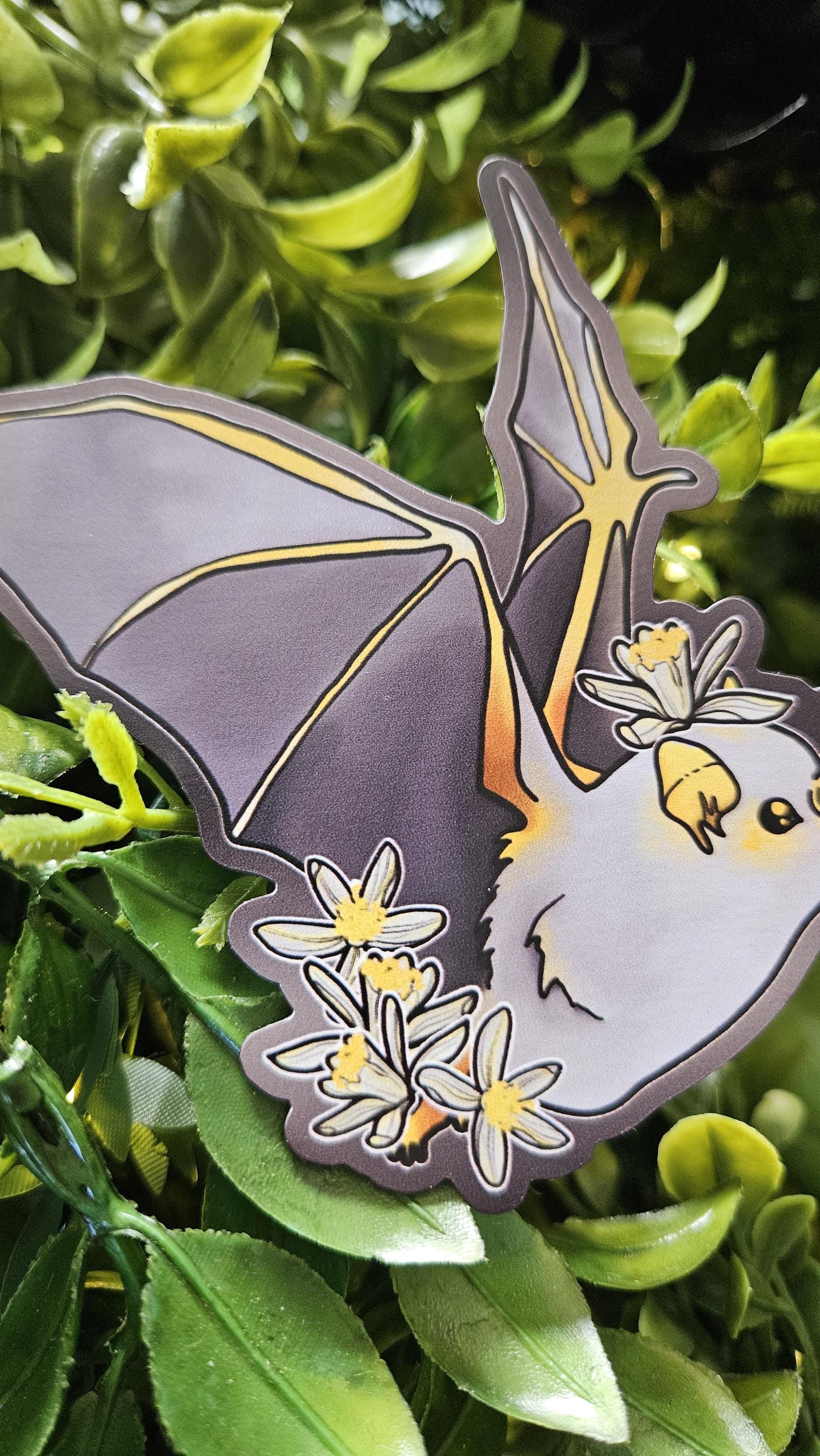 MAGNET: Honduran Ghost Bat with Lemon Flower - 'Cornelius' Acornandcrowstudio