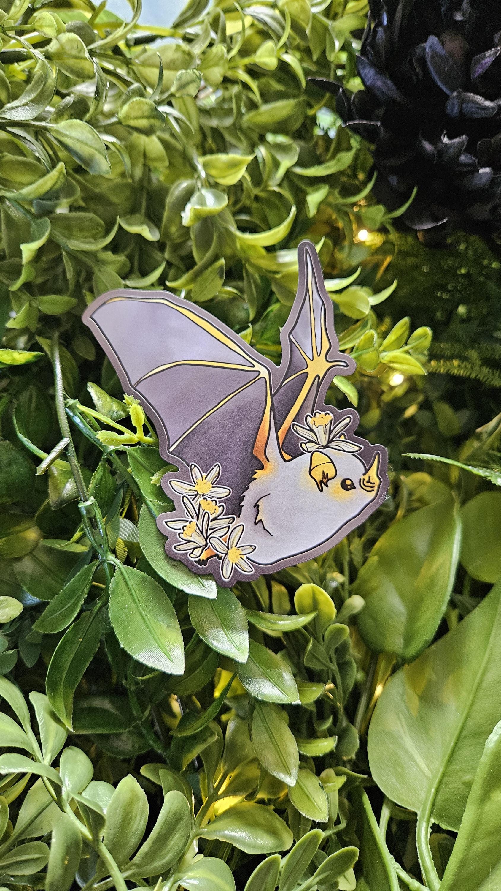 MAGNET: Honduran Ghost Bat with Lemon Flower - 'Cornelius' Acornandcrowstudio