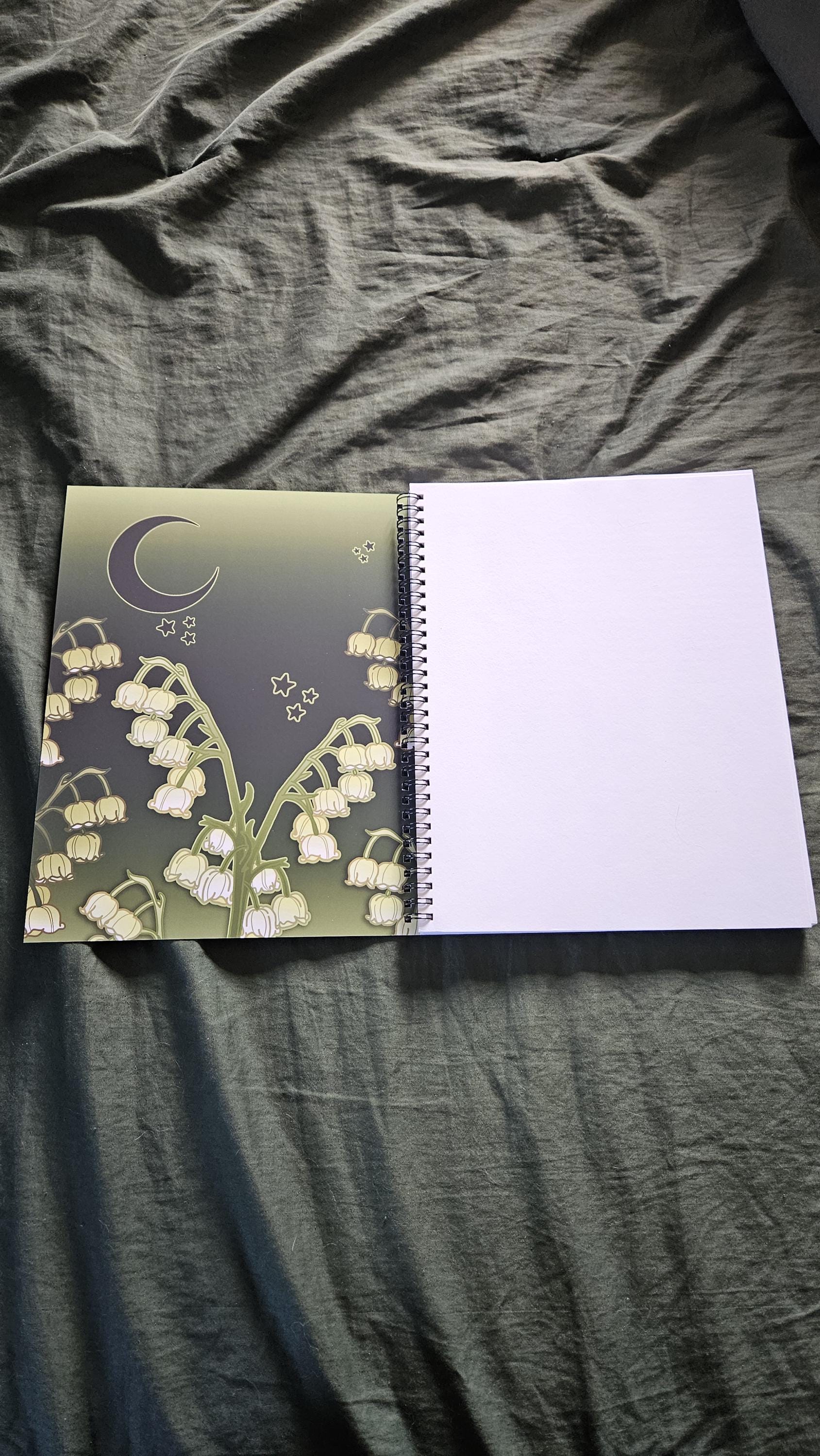 8.5 x 11 HANDMADE SPIRAL NOTEBOOK: Luna Moth and Lily of the Valley Acornandcrowstudio