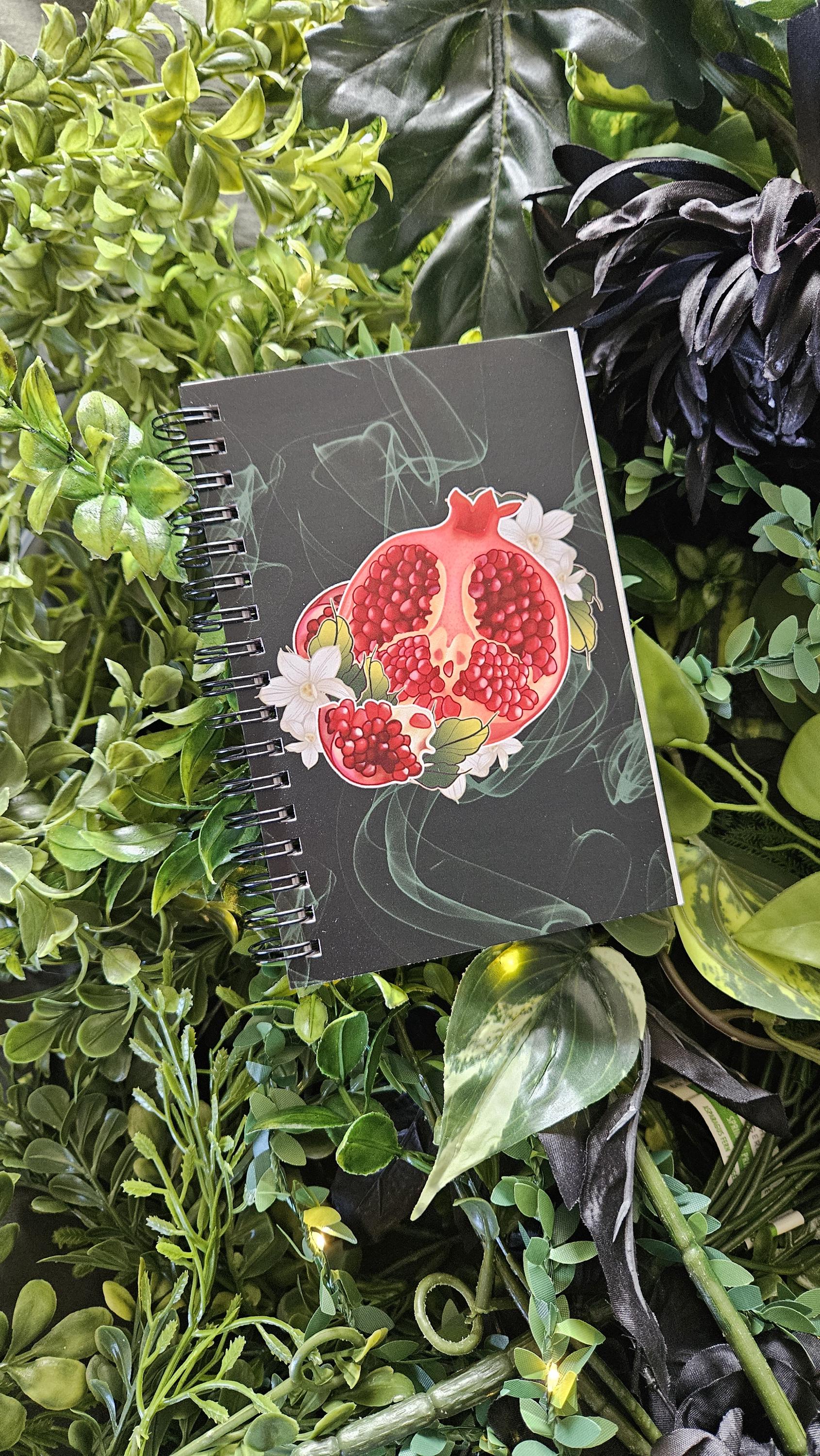 4x6 HANDMADE SPIRAL NOTEBOOK: Pomegranate and Narcissus Flowers Acornandcrowstudio