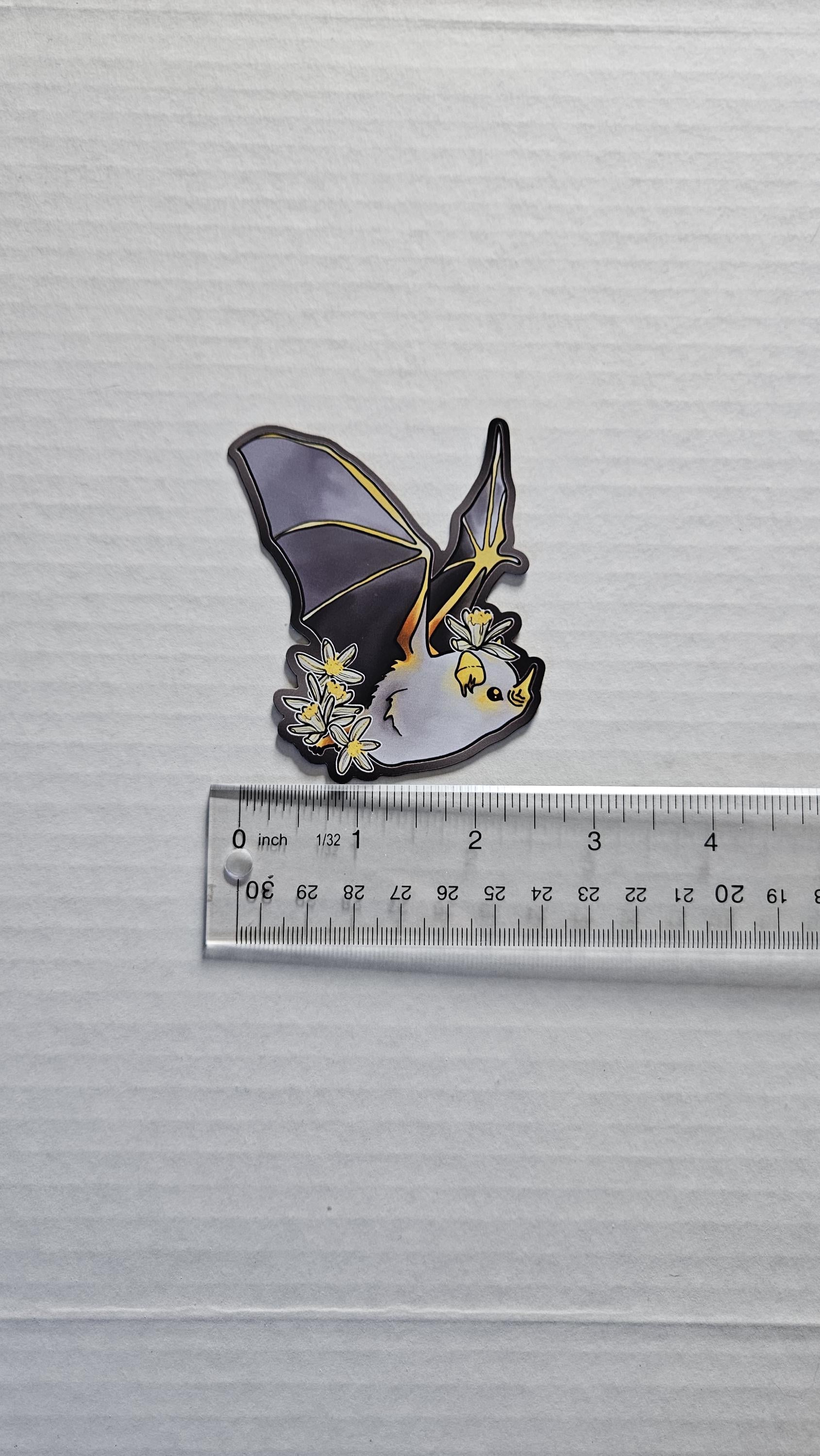 MAGNET: Honduran Ghost Bat with Lemon Flower - 'Cornelius' Acornandcrowstudio