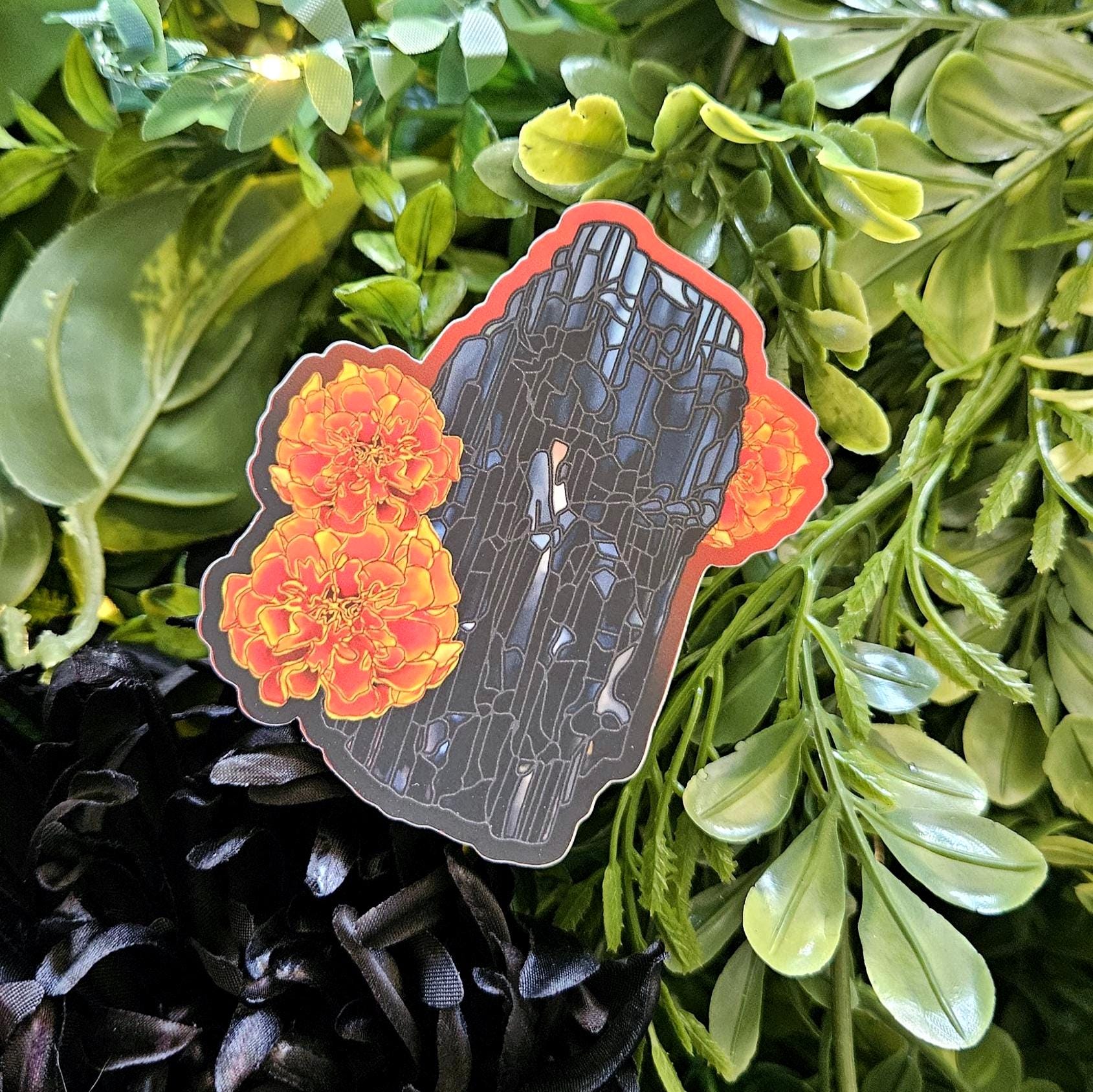 MATTE STICKER: October 'Alternate' Birthstone Tourmaline with Marigolds