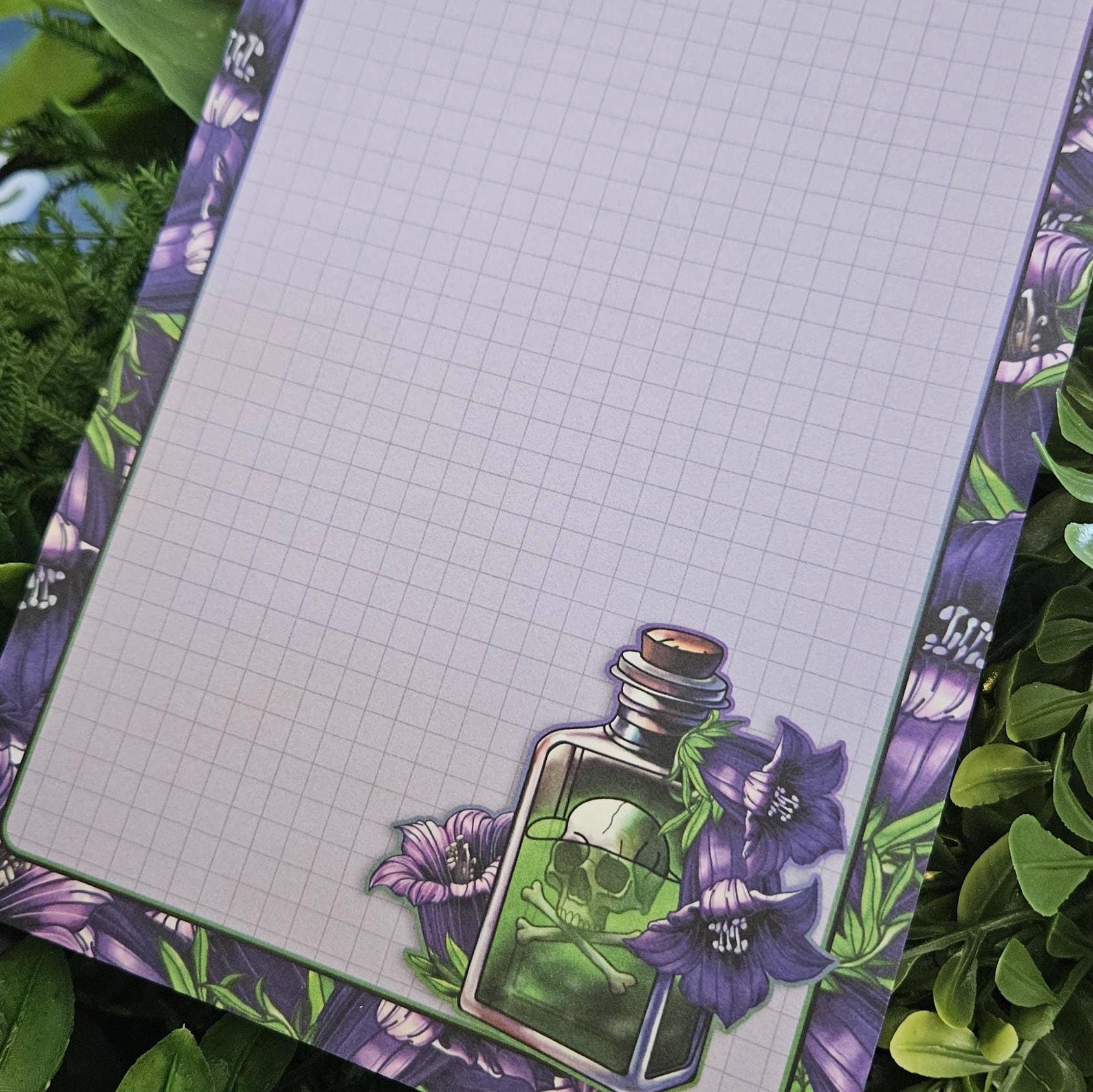 NOTEPAD 5 x 8: Belladonna Poison Bottle with Grid Pages Acornandcrowstudio