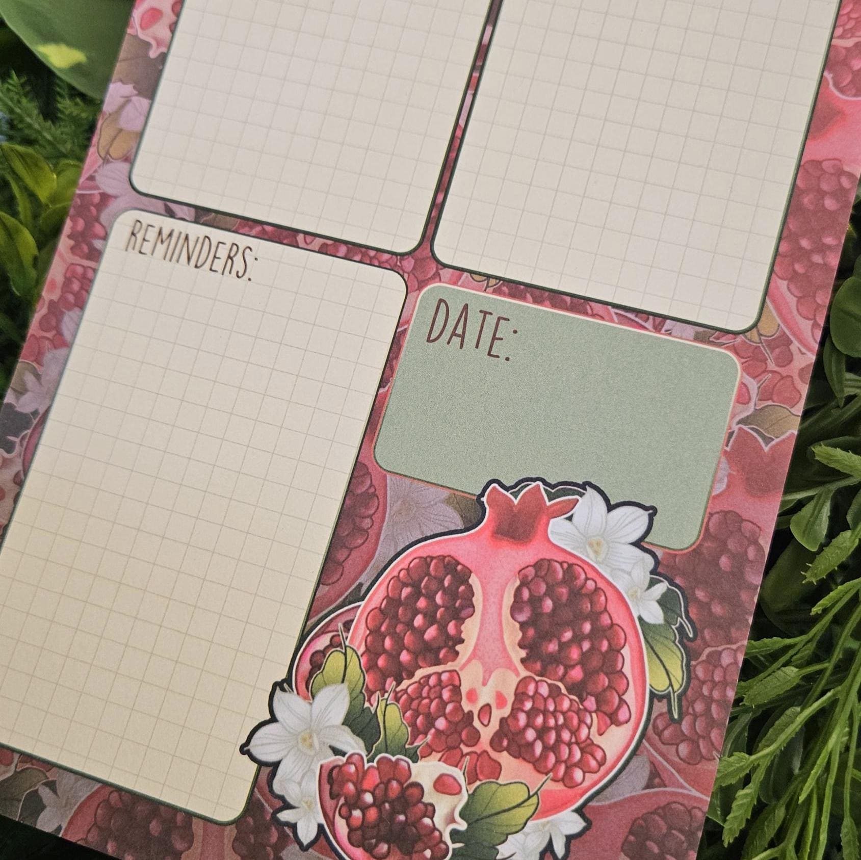 NOTEPAD 5 x 8: Pomegranate 'Brain Dump' with Grid Planner Style Pages Acornandcrowstudio