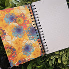4x6 inches HANDMADE SPIRAL NOTEBOOK: Topaz with Chrysanthemum Flowers Acornandcrowstudio