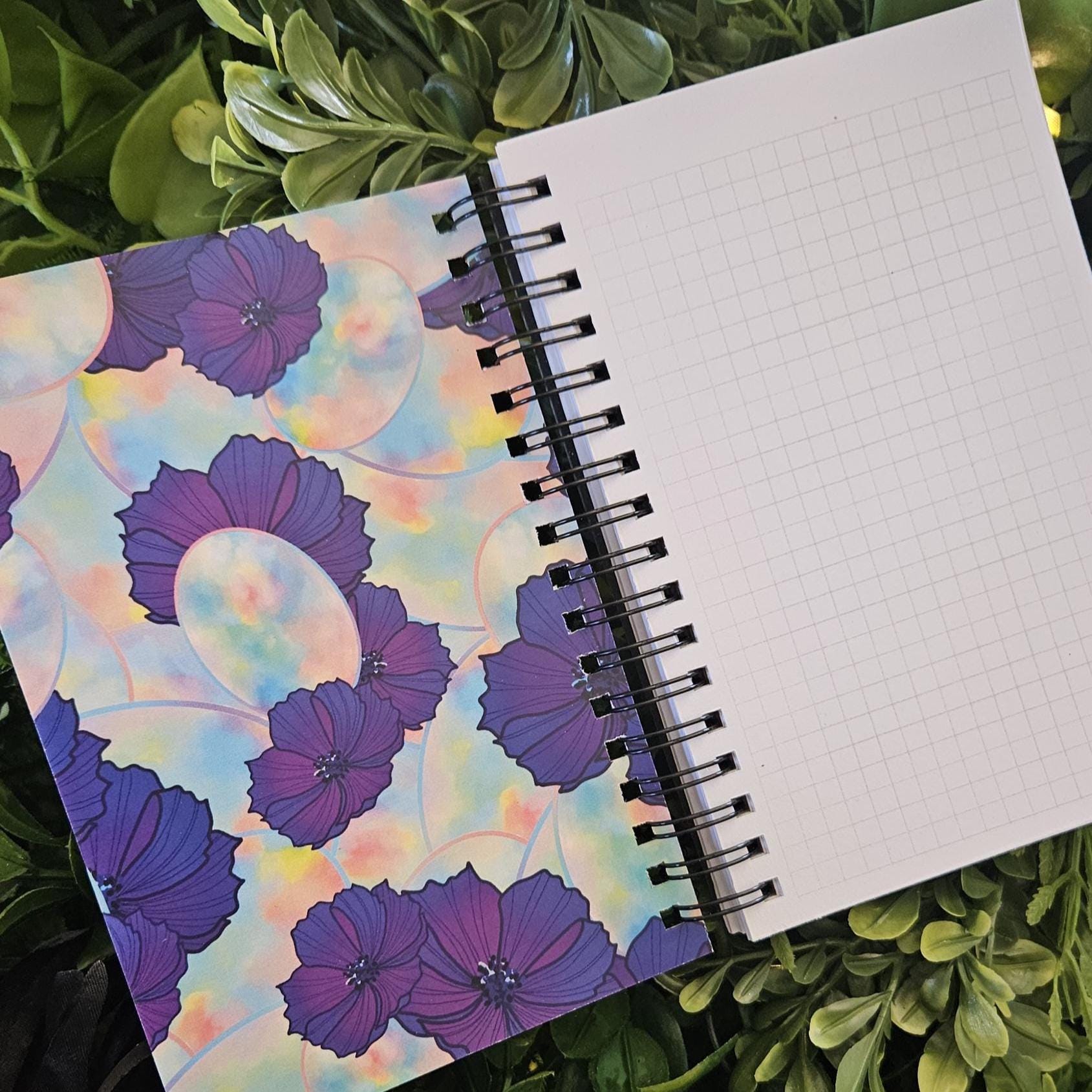 4x6 inches HANDMADE SPIRAL NOTEBOOK: Opal with Cosmos Flowers