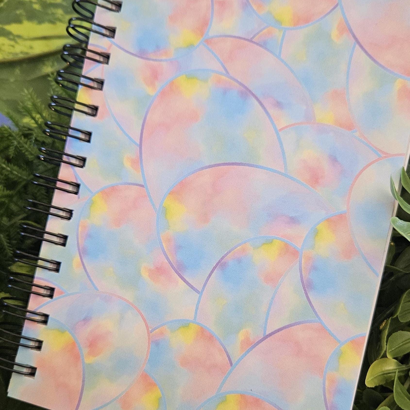 4x6 inches HANDMADE SPIRAL NOTEBOOK: Opal with Cosmos Flowers Acornandcrowstudio