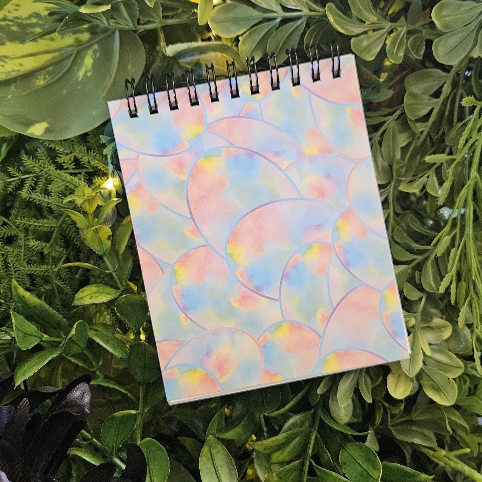 4x5 inches HANDMADE Top Bound SPIRAL NOTEBOOK: Opal with Cosmos Flowers