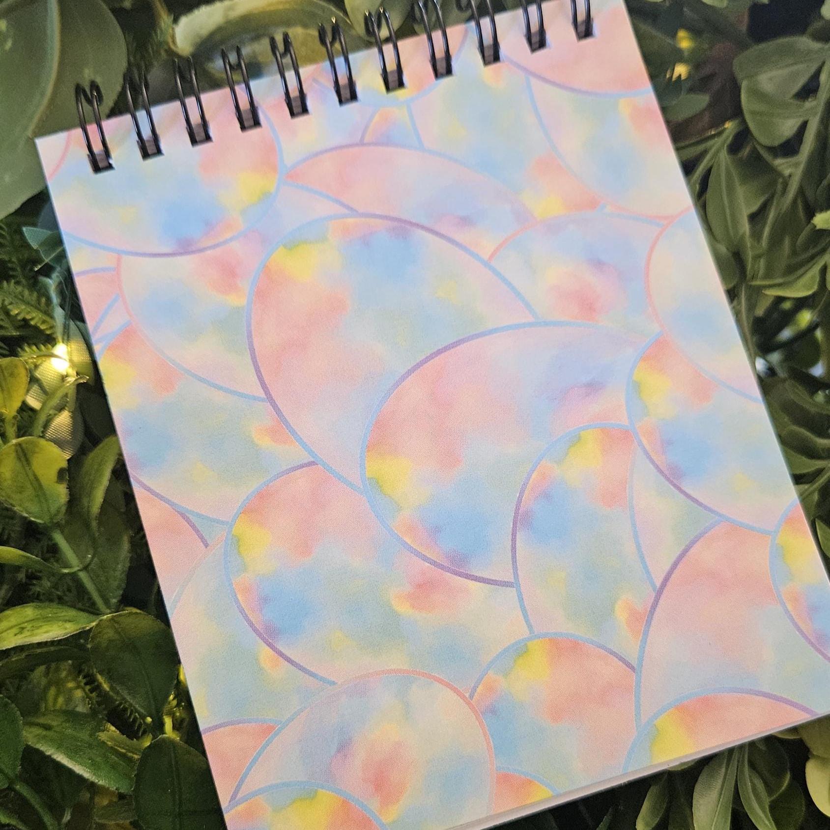 4x5 inches HANDMADE Top Bound SPIRAL NOTEBOOK: Opal with Cosmos Flowers