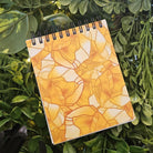 4x5 inches HANDMADE Top Bound SPIRAL NOTEBOOK: Topaz with Chrysanthemum Flowers Acornandcrowstudio