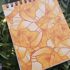 4x5 inches HANDMADE Top Bound SPIRAL NOTEBOOK: Topaz with Chrysanthemum Flowers Acornandcrowstudio