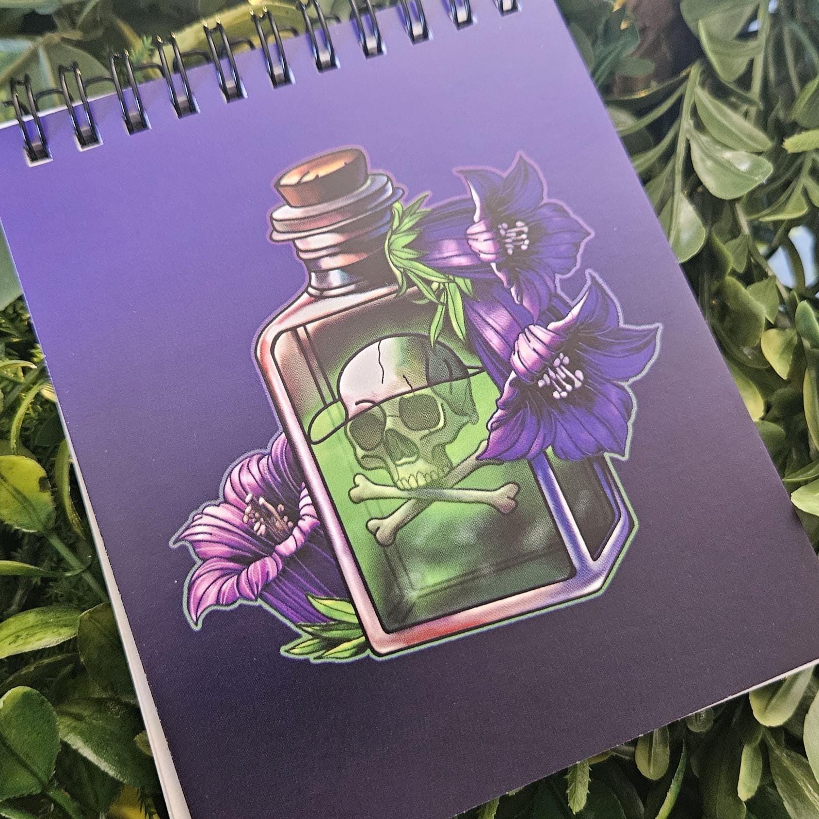 4x5 inches HANDMADE Top Bound Spiral Notebook: Belladonna Poison Bottle Acornandcrowstudio