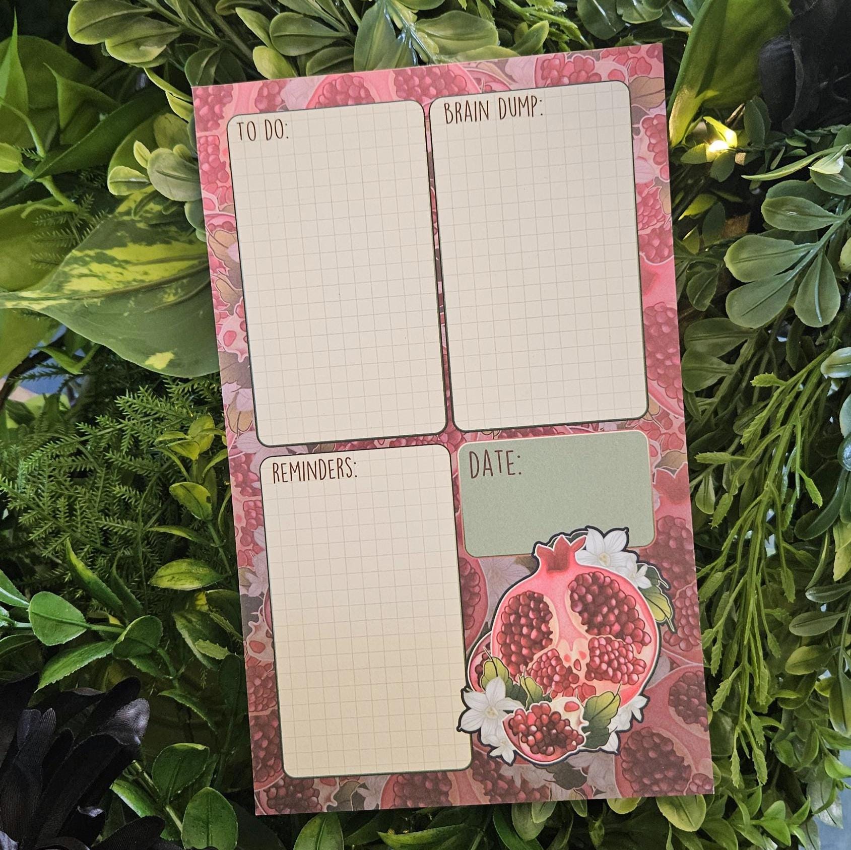 NOTEPAD 5 x 8: Pomegranate 'Brain Dump' with Grid Planner Style Pages
