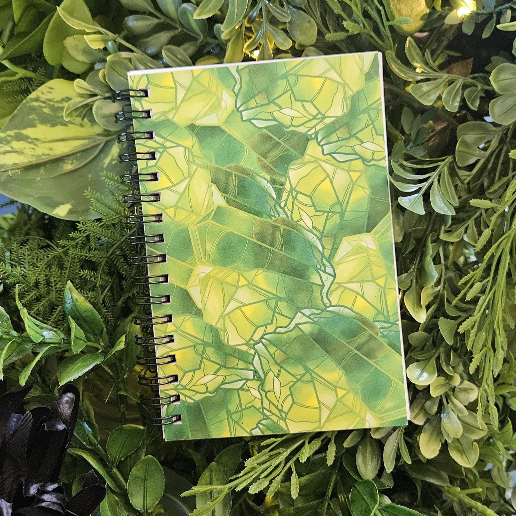 4x6 inches HANDMADE SPIRAL NOTEBOOK: Peridot with Gladiolus Flowers Acornandcrowstudio