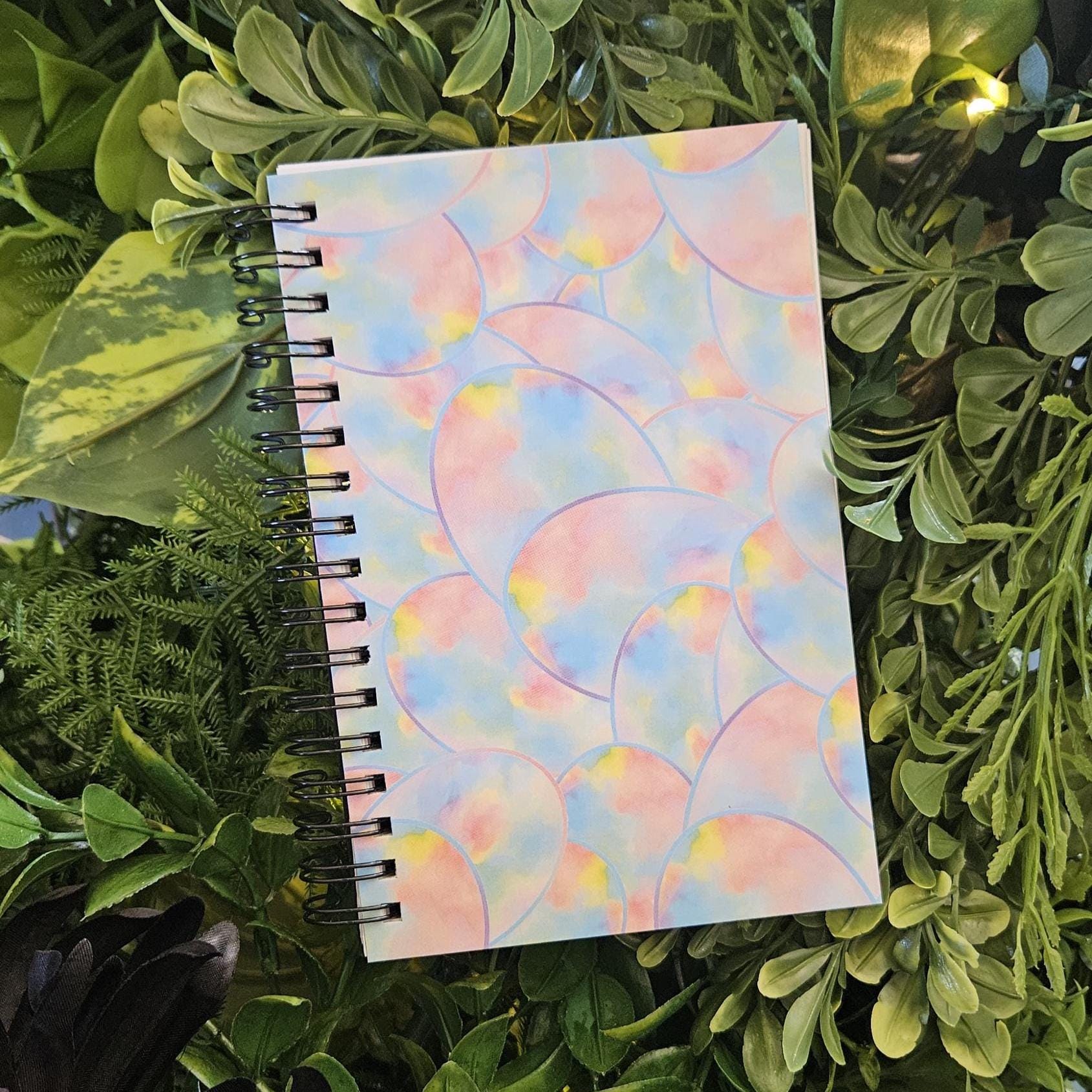 4x6 inches HANDMADE SPIRAL NOTEBOOK: Opal with Cosmos Flowers