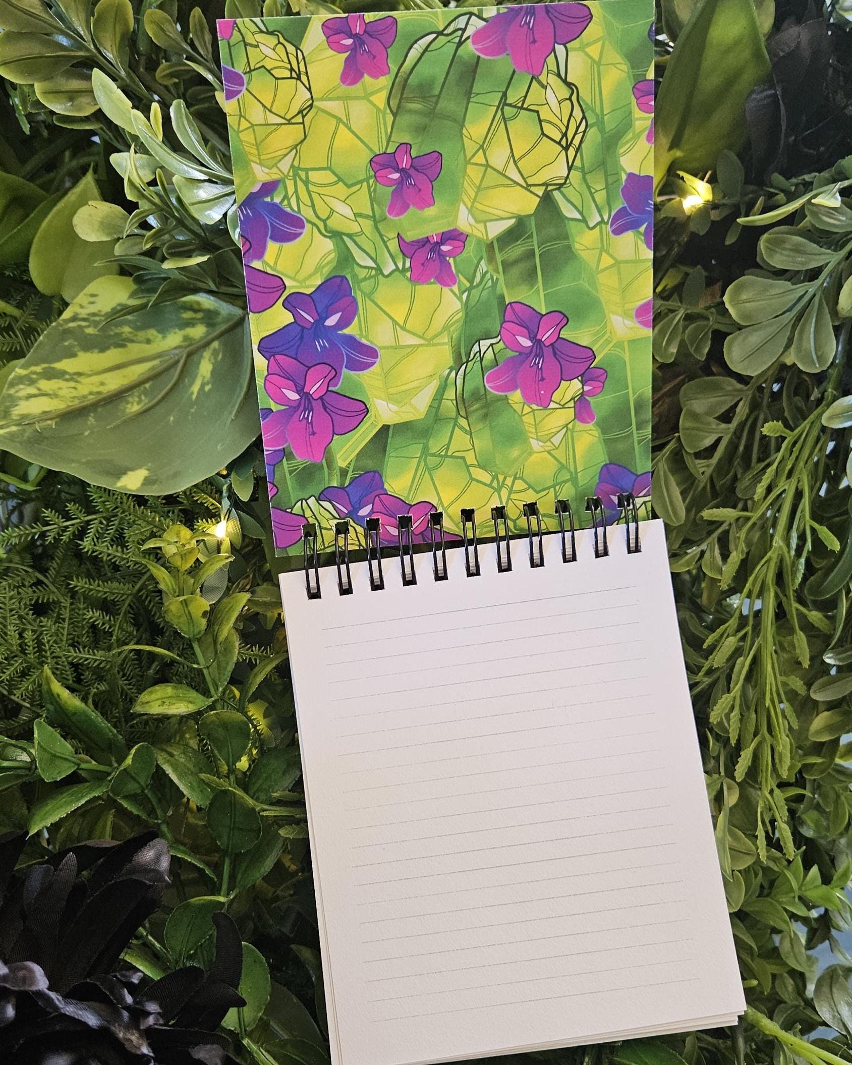 4x5 inches HANDMADE Top Bound SPIRAL NOTEBOOK: Peridot with Gladiolus Flowers